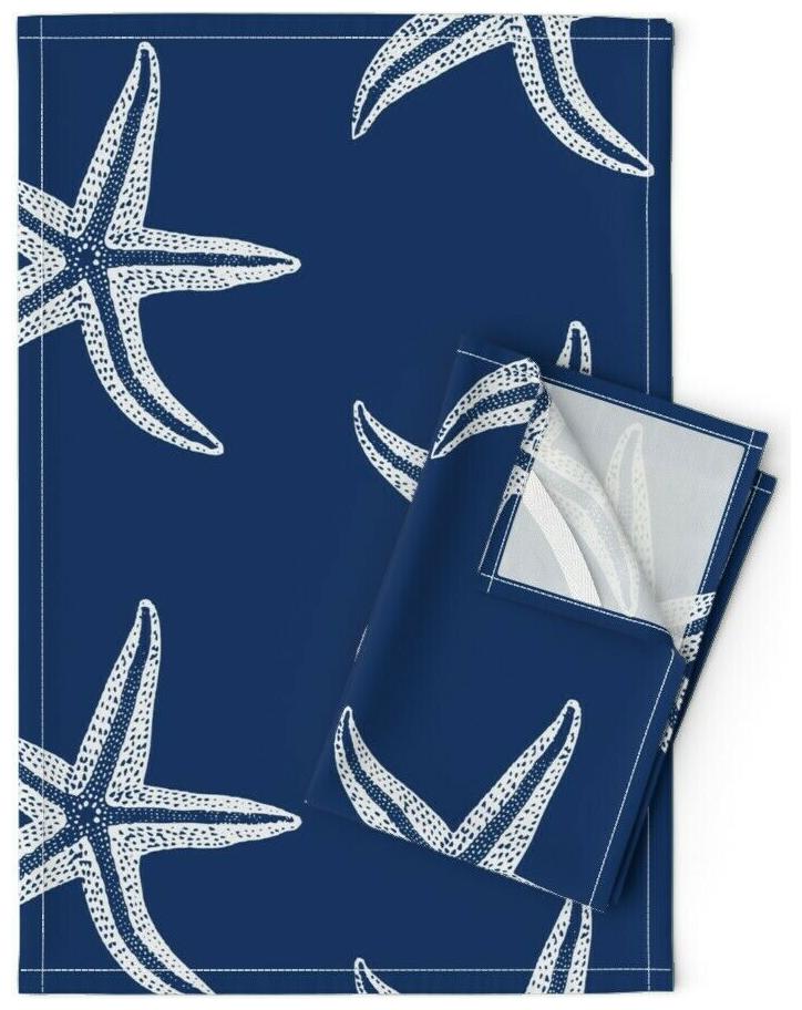 

Starfish Sea Creatures Shellfish Linen Cotton Tea Towels by Roostery Set of 2