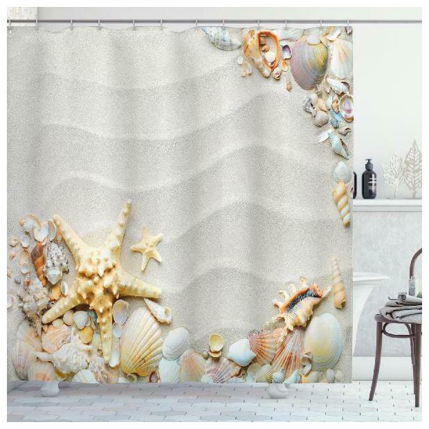 

Starfish Shower Curtain Seacoast With Sand With Colorful Various Seashells Trop