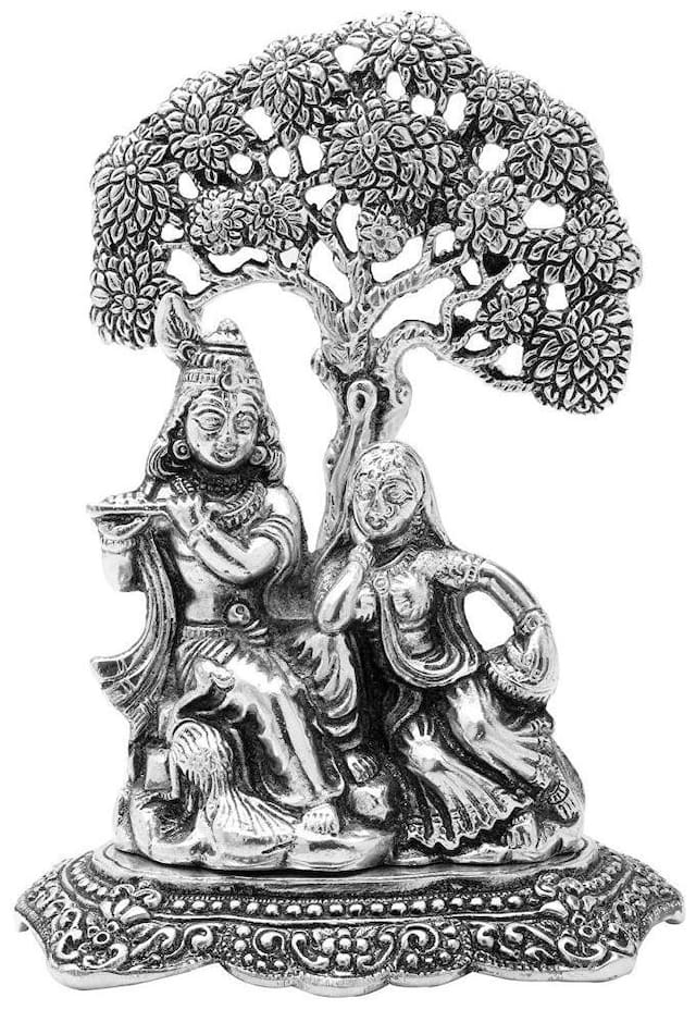 Starvis Silver Finish Radha Krishna Tree God Idol Exclusive Gift For Diwali Gift;Wedding Gift;Birthday Gift And Corporate Gift Item