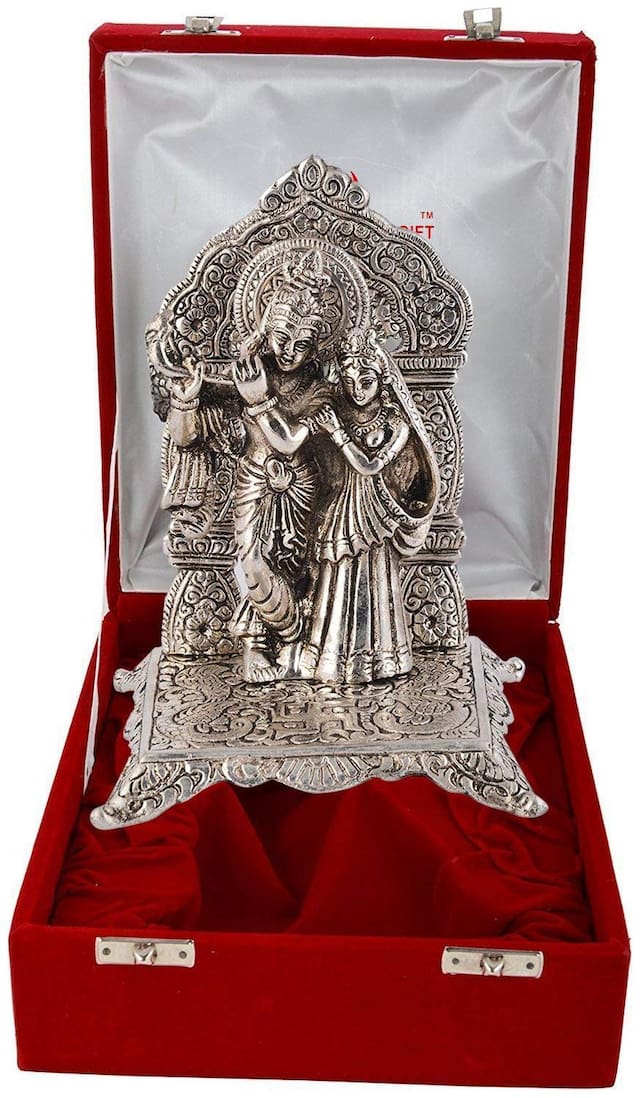 Starvis Silver Plated Radha Krishna God Idol with Beautiful Velvet Box Packing(premium Quality)