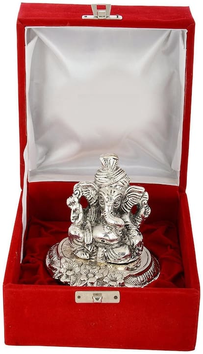 Starvis Silver Plated Pagadi Ganesh God Idol with Velvet Box Packing (12 cm, Silver)