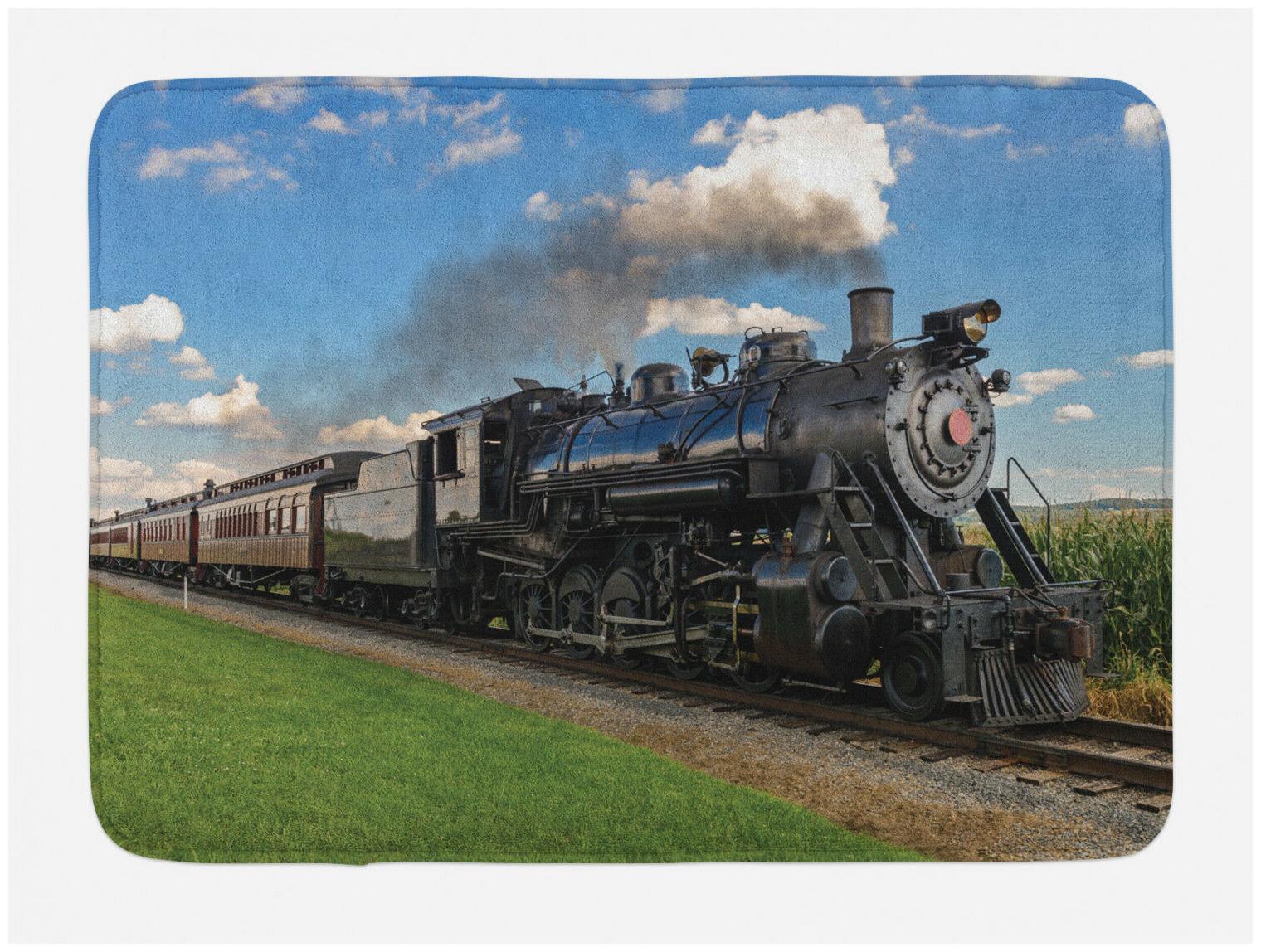 

Steam Engine Bath Mat Countryside Train Non-Slip Plush Mat 29 5 X 17 5 Inches