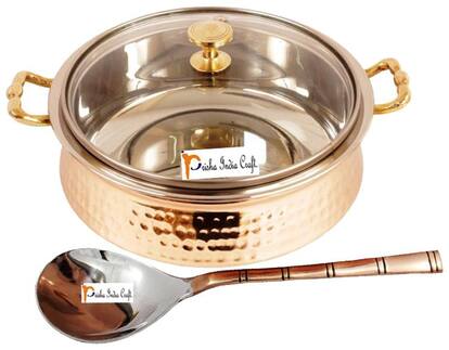 Prisha India Craft Steel Copper Casserole Copper Handi Bowl