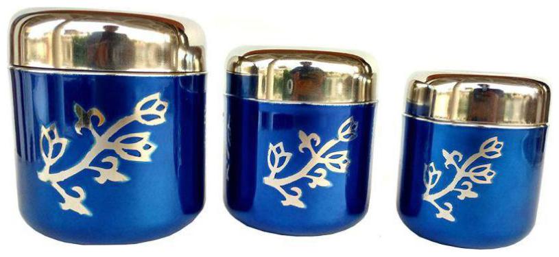 

Rastogi Handicrafts 1200 ml Blue Stainless steel Container Set - Set of 3