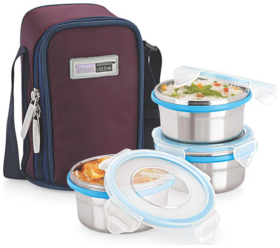 

Steel Lock Assorted Lunch box ( Set of 1 600 ml )