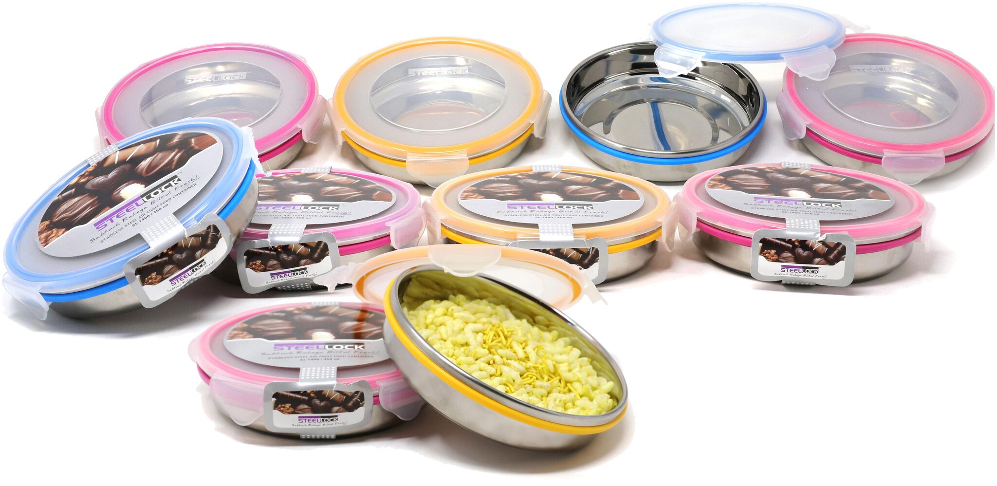 

Steel Lock Stainless Steel Airtight Flat Storage Container 10 pcs Set 450 ml each