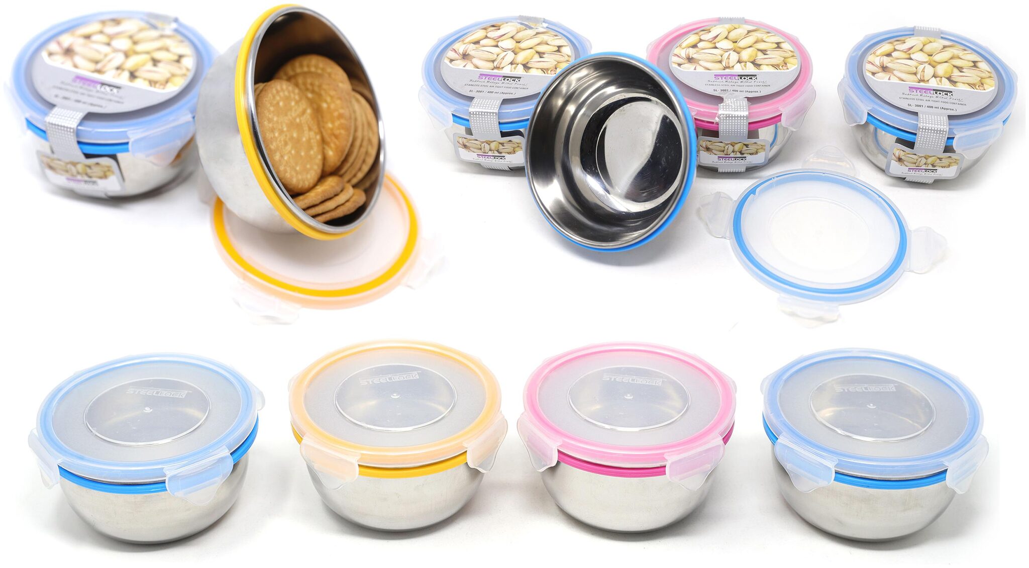 

Steel Lock 400 ml Multi Stainless steel Container Set - Set of 10