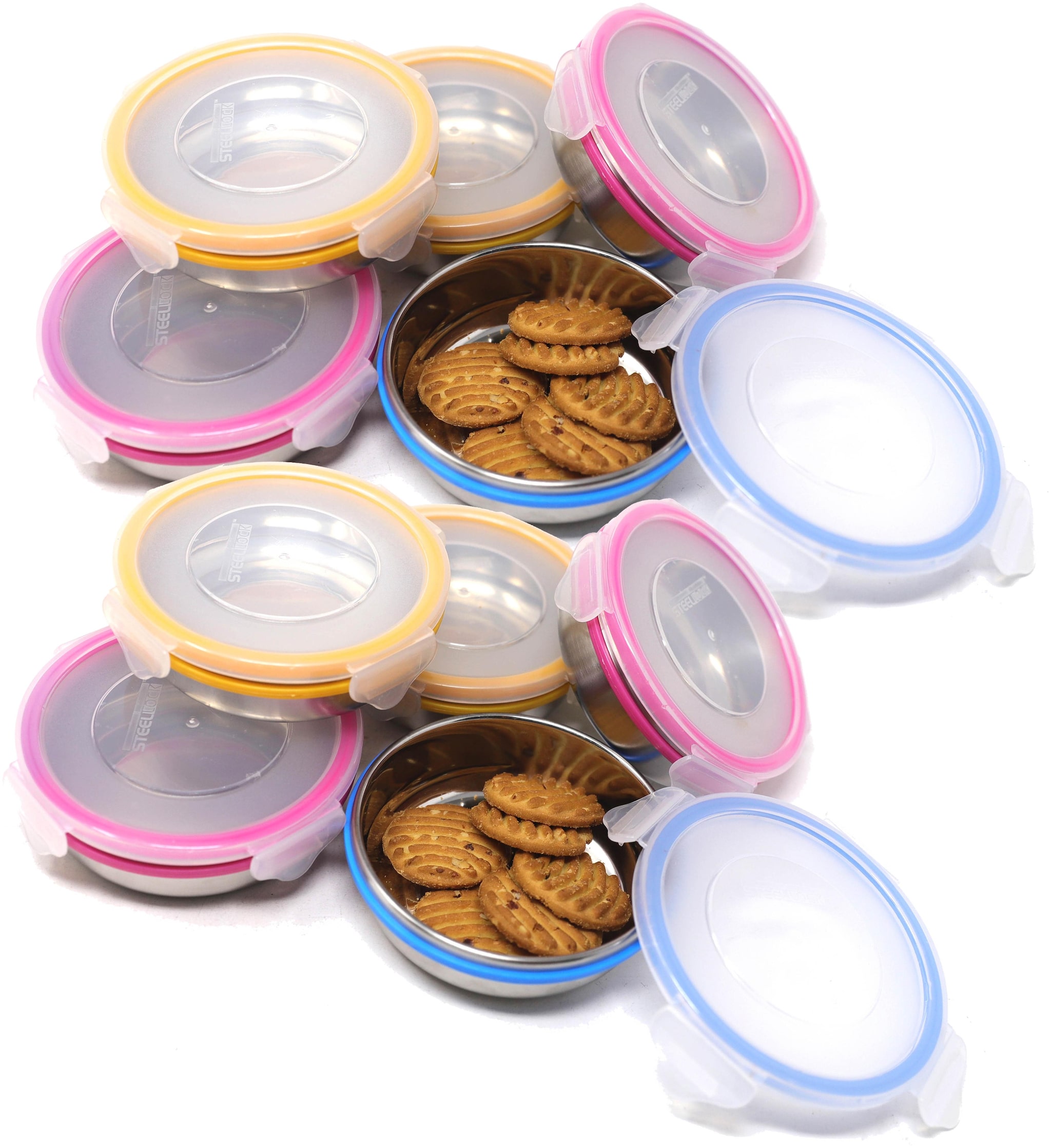 

Steel Lock Stainless Steel Airtight Flat Storage Container 10 pcs Set 250 ml each