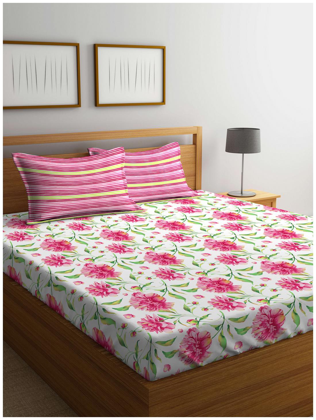 

Stellar Home USA Cotton Printed Double Size Bedsheet 144 TC ( 1 Bedsheet With 2 Pillow Covers Multi )