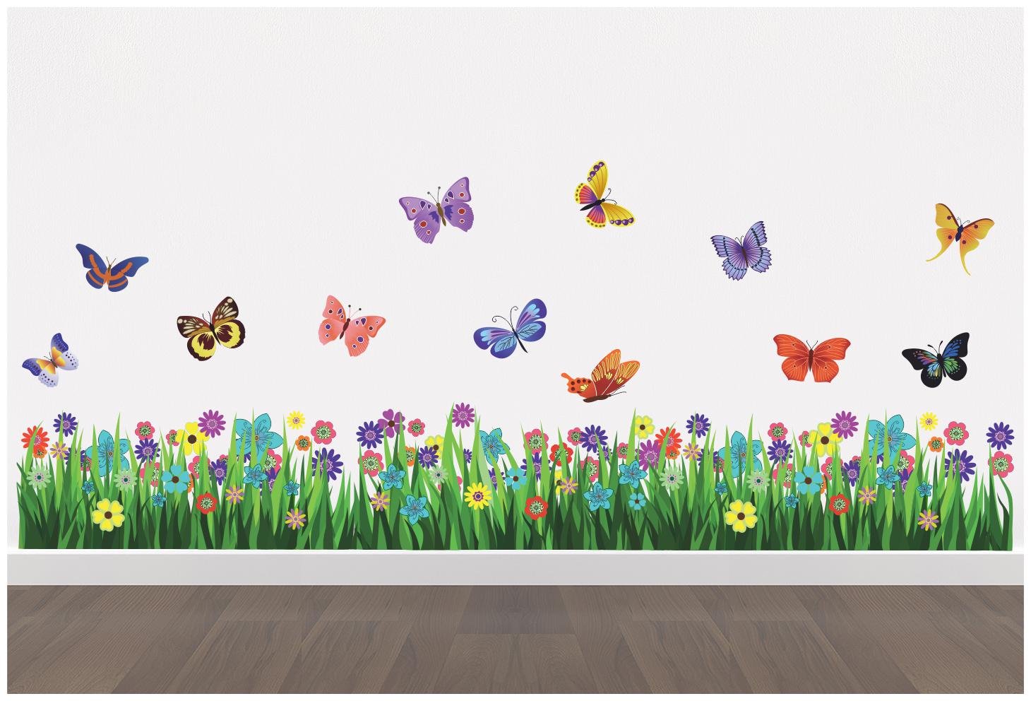 

StickMe Flower - Grass - Decorative - Creative - Colorful - Wall Sticker -SM722 ( PVC Vinyl - 150cm X 40 cm )