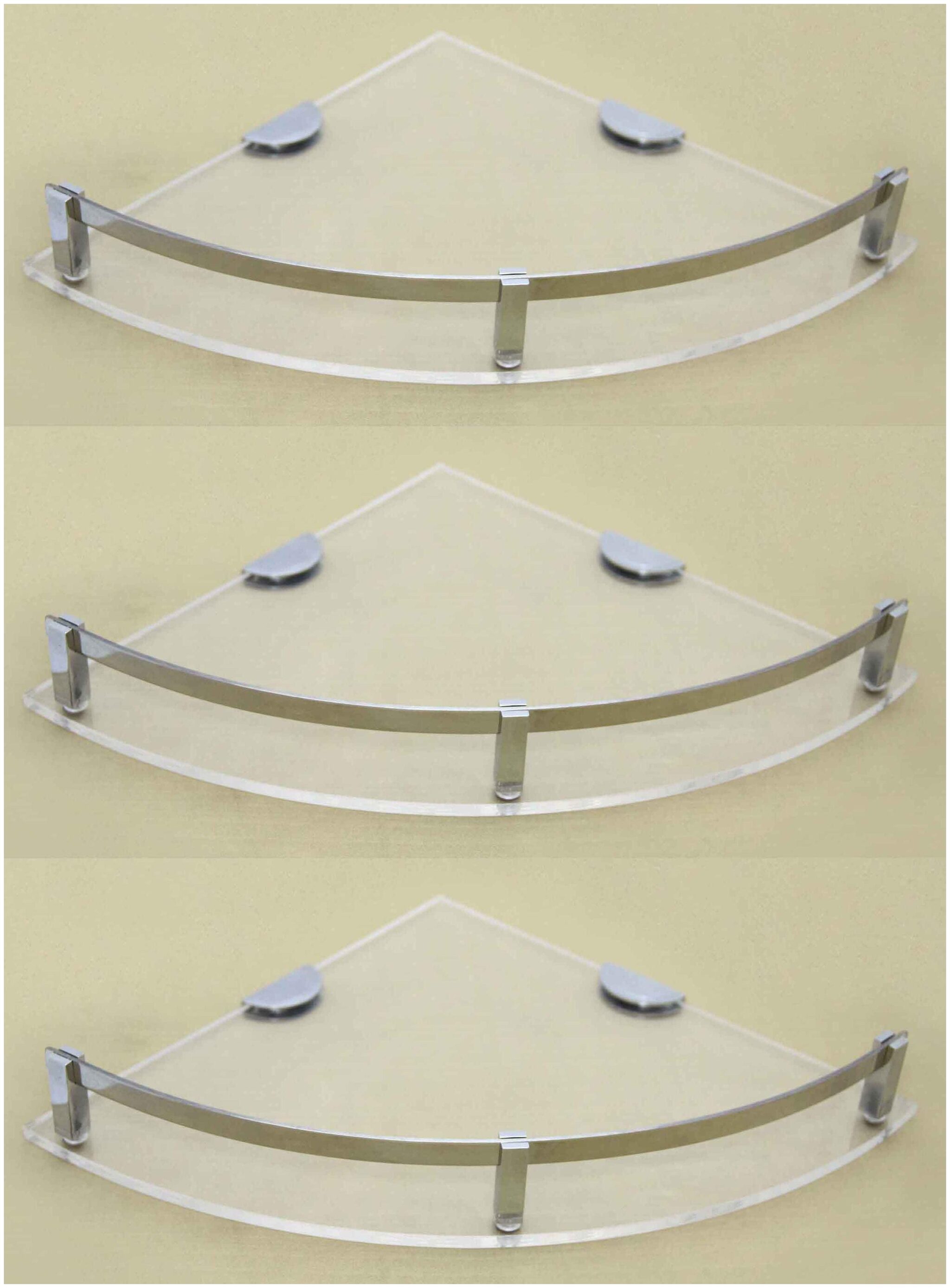 

STIMULUS Stylish Acrylic Wall Mount Bathroom Corner Shelf Set Of 3 pcs (Size - 9X9 Inch) (CLEARE) Heavy Brass C P Finish D-Bracket
