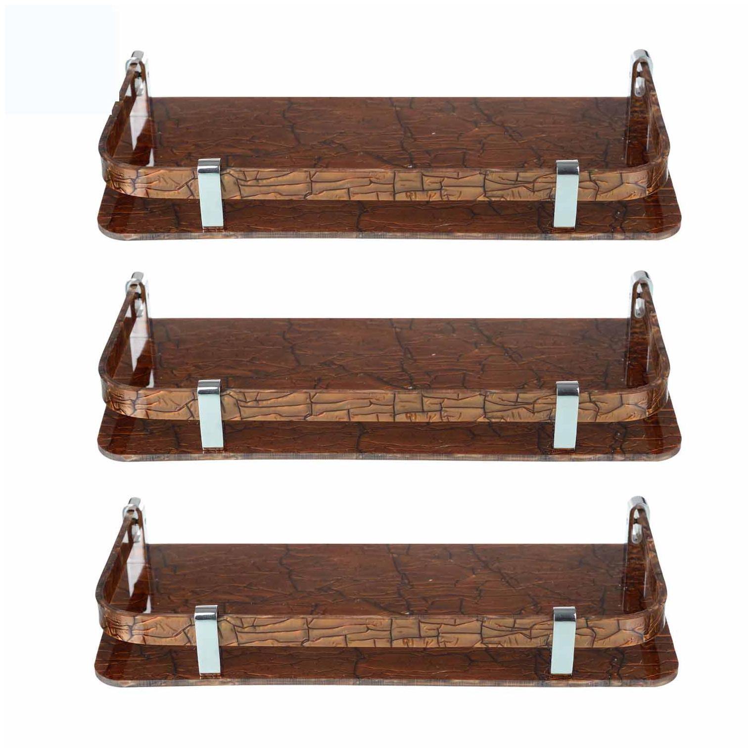 

Stimulus Stylish Acrylic Wall Mount Bathroom Corner Shelf Set Of 3 pcs (Size - 6X12 inch) (Marble Brown) With Polish Acrylic Patti