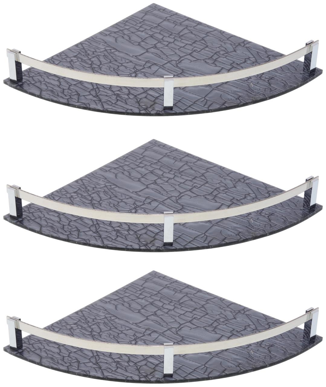 

STIMULUS Stylish Acrylic Wall Mount Bathroom Corner Shelf Set Of 3 pcs (Size - 9X9 Inch) (MARBLE GREY) Heavy Brass C P Finish D-Bracket