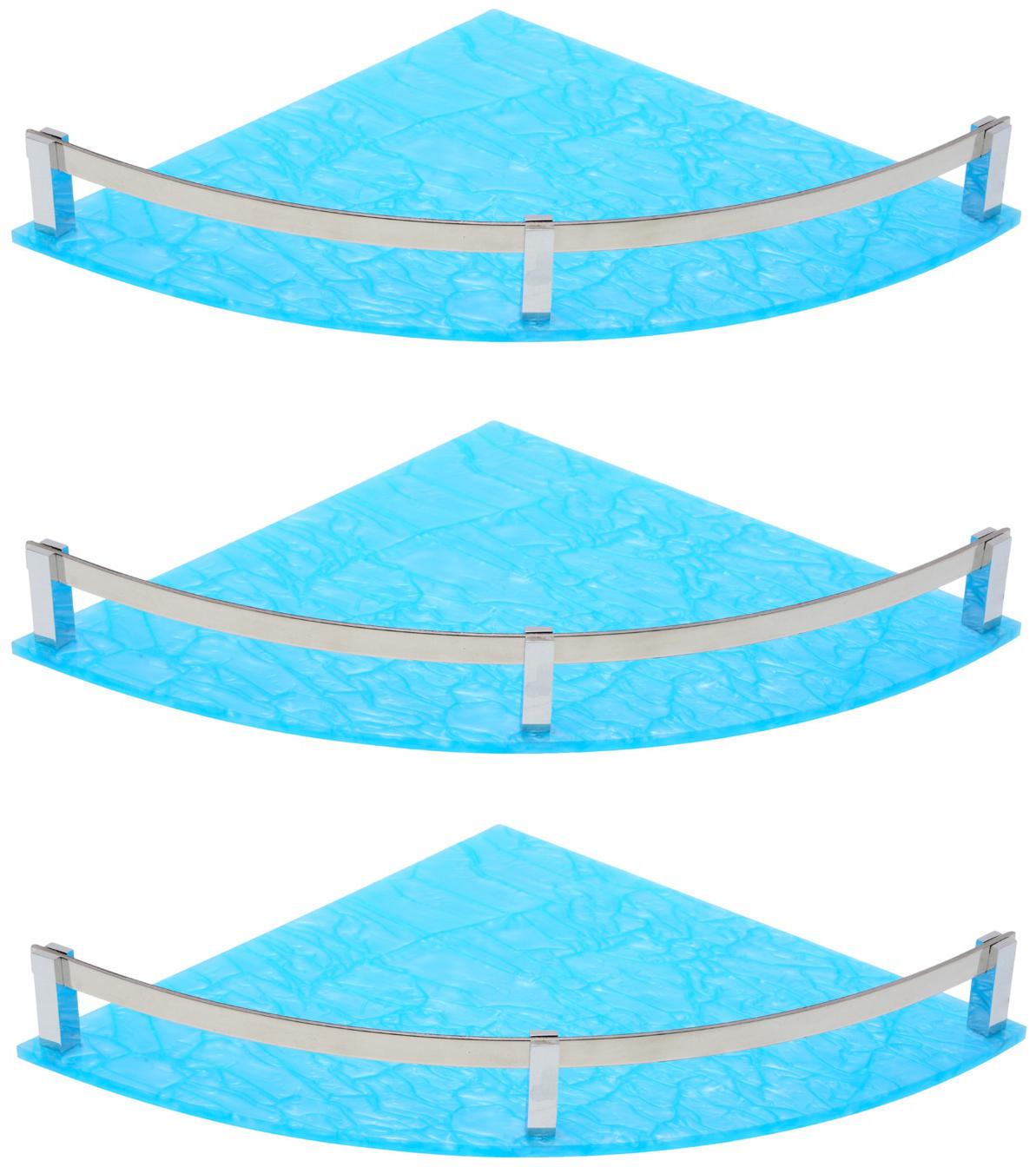 

STIMULUS Stylish Acrylic Wall Mount Bathroom Corner Shelf Set of 3 pcs (Size - 9X9 Inch) (MARBLE BLUE) Heavy Brass C P Finish D-Bracket