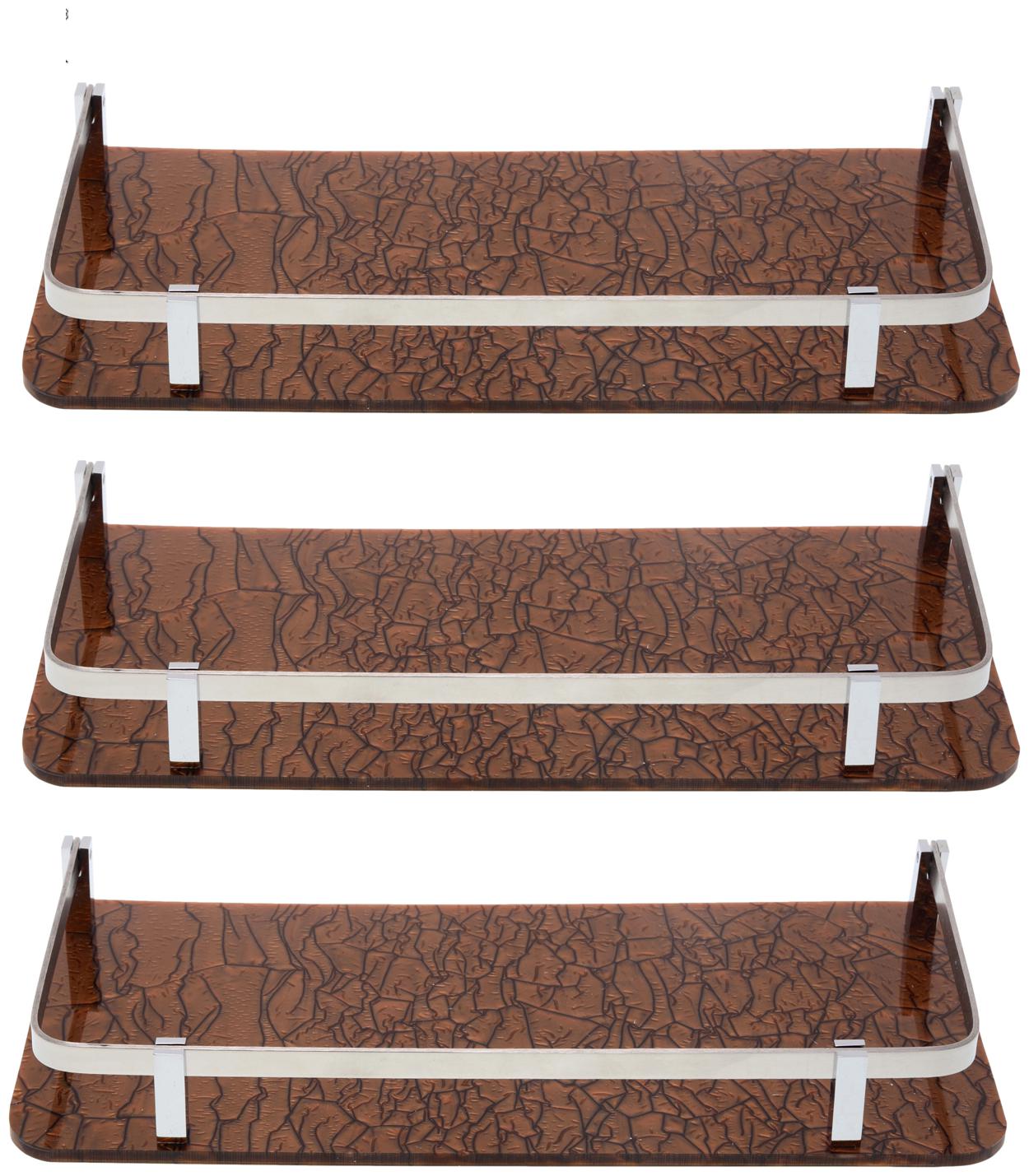 

STIMULUS Stylish Acrylic Wall Mount Bathroom Corner Shelf Set Of 3 pcs (Size - 6X12 Inch) (MARBLE BROWN) Heavy Brass C P Finish D-Bracket