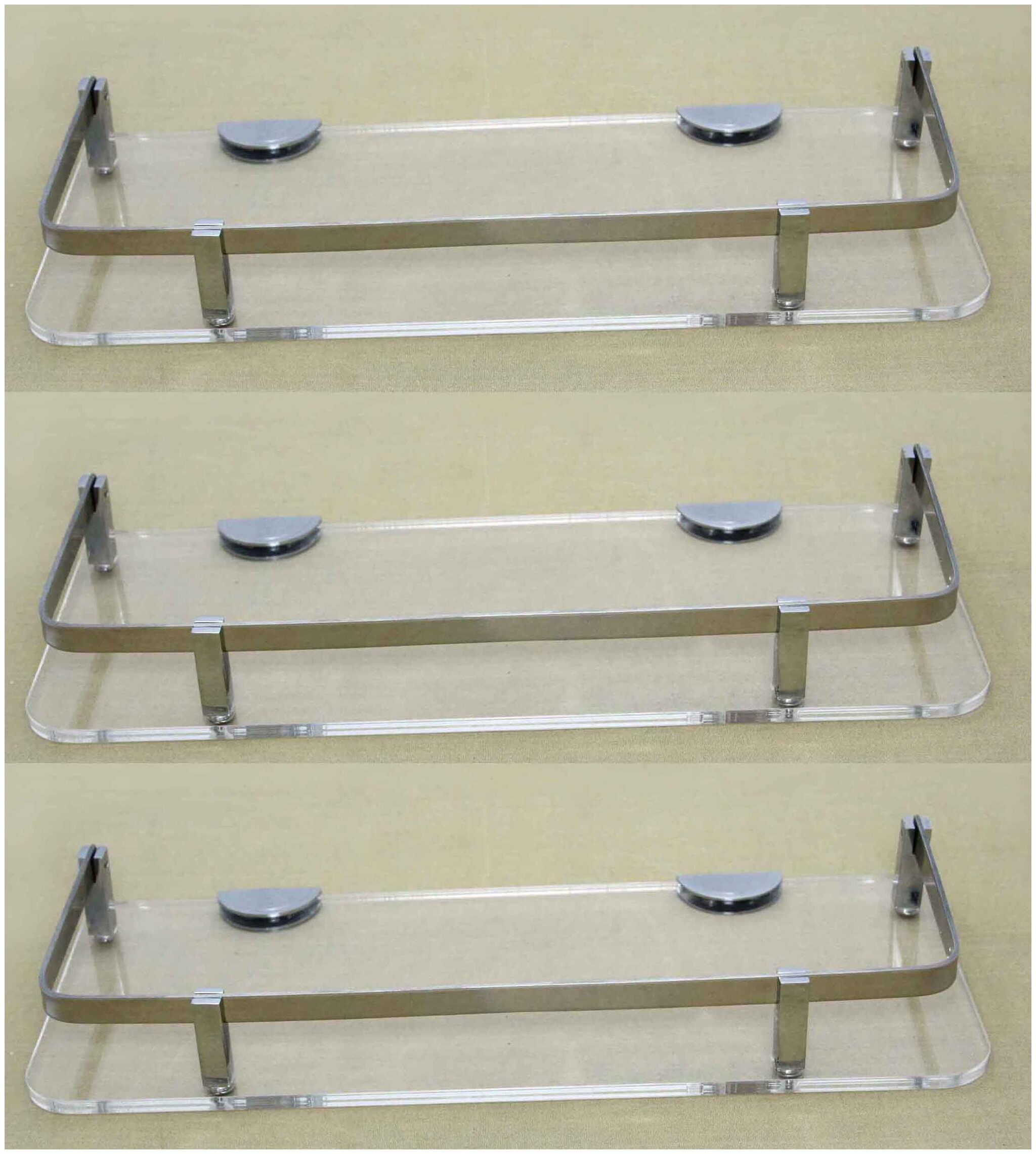 

STIMULUS Stylish Acrylic Wall Mount Bathroom Corner Shelf Set Of 3 pcs (Size - 6X12 Inch) (CLEARE) Heavy Brass C P Finish D-Bracket
