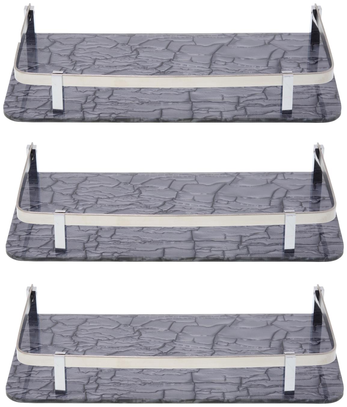 

STIMULUS Stylish Acrylic Wall Mount Bathroom Corner Shelf Set Of 3 pcs (Size - 6X18 Inch) (MARBLE GREY) Heavy Brass C P Finish D-Bracket