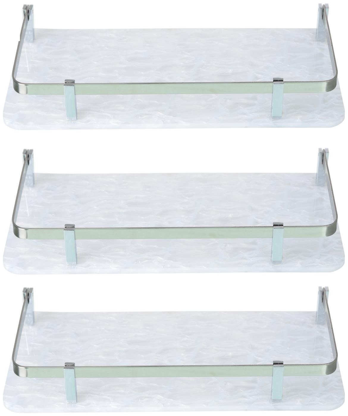 

STIMULUS Stylish Acrylic Wall Mount Bathroom Corner Shelf Set Of 3 pcs (Size - 6X18 Inch) (MARBLE WHITE) Heavy Brass C P Finish D-Bracket