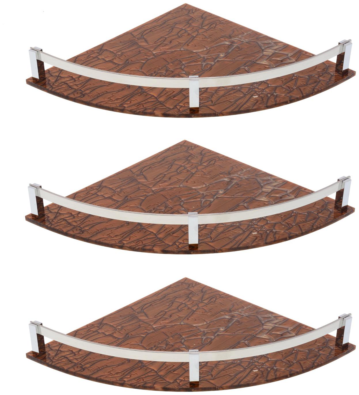 

STIMULUS Stylish Acrylic Wall Mount Bathroom Corner Shelf Set Of 3 pcs (Size - 12X12 Inch) (MARBLE BROWN) Heavy Brass C P Finish D-Bracket