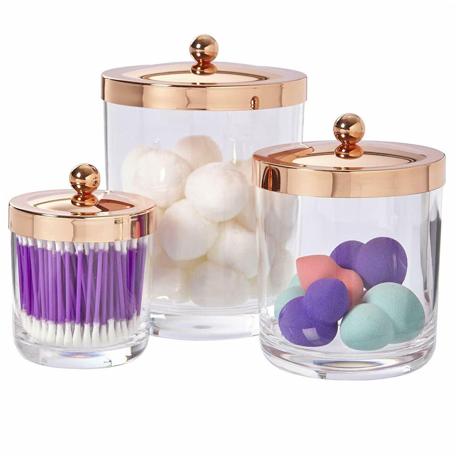 

STORi Premium Quality Clear Plastic Apothecary Jar with Rose Gold Lids Set of 3