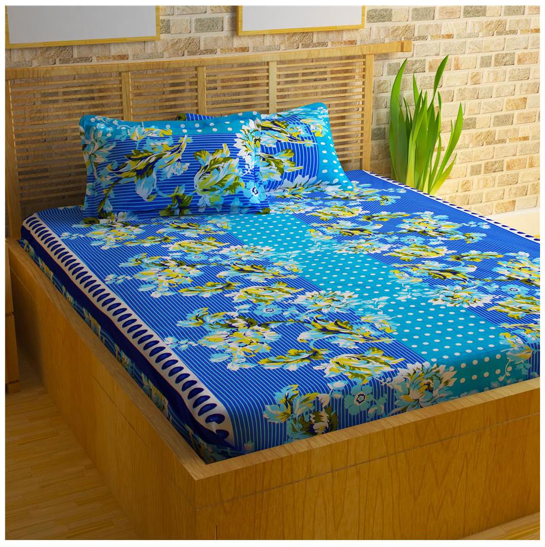 

Story Home Cotton Floral Double Size Bedsheet 152 TC ( 1 Bedsheet With 2 Pillow Covers Blue )