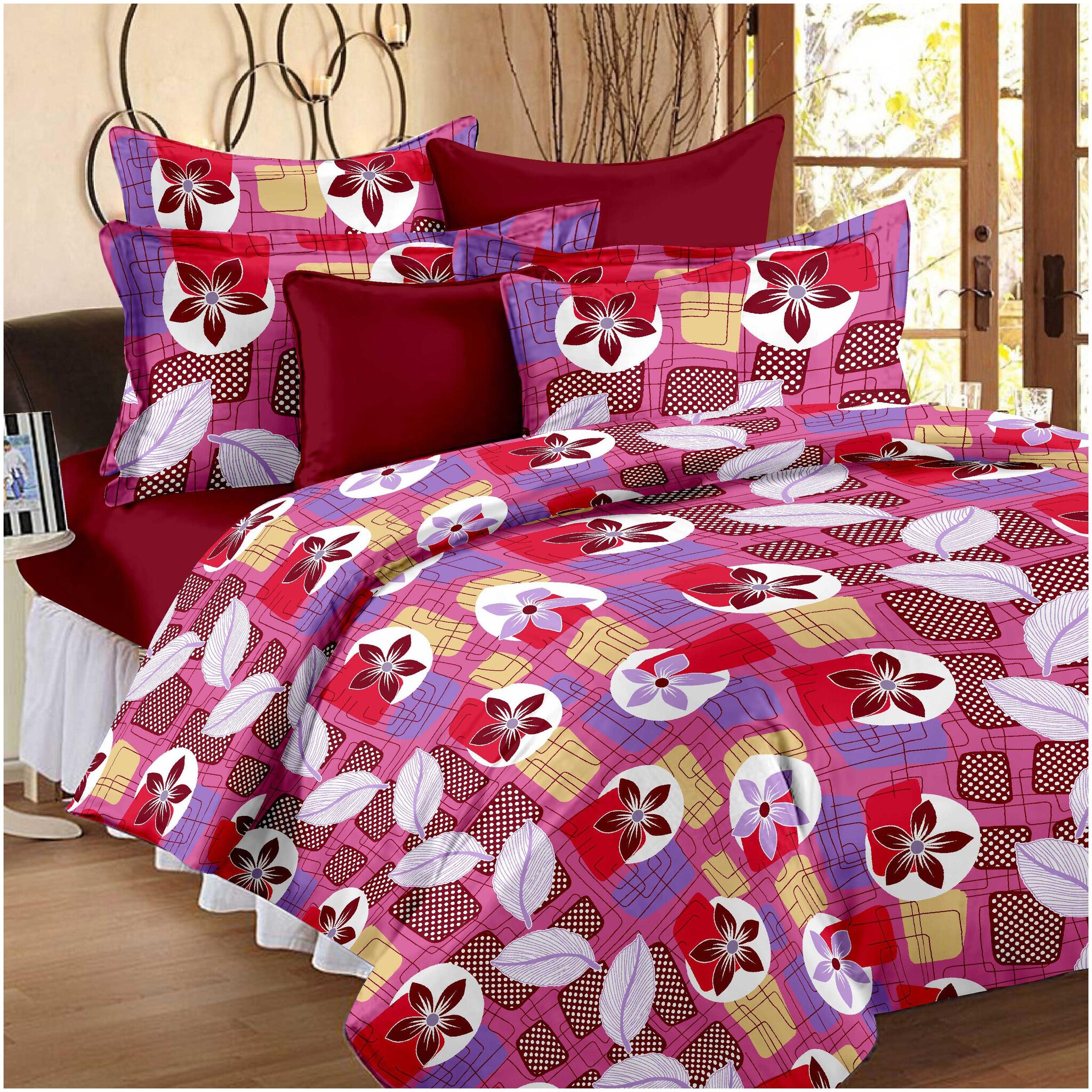 

Story Home Cotton Floral Double Size Bedsheet 120 TC ( 1 Bedsheet With 2 Pillow Covers Pink )