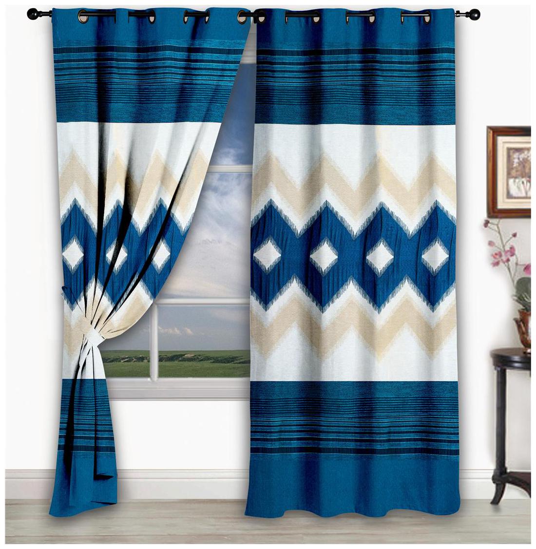 

Story Home Jacquard Window Semi Transparent Blue Regular Curtain ( Eyelet Closure Abstract )