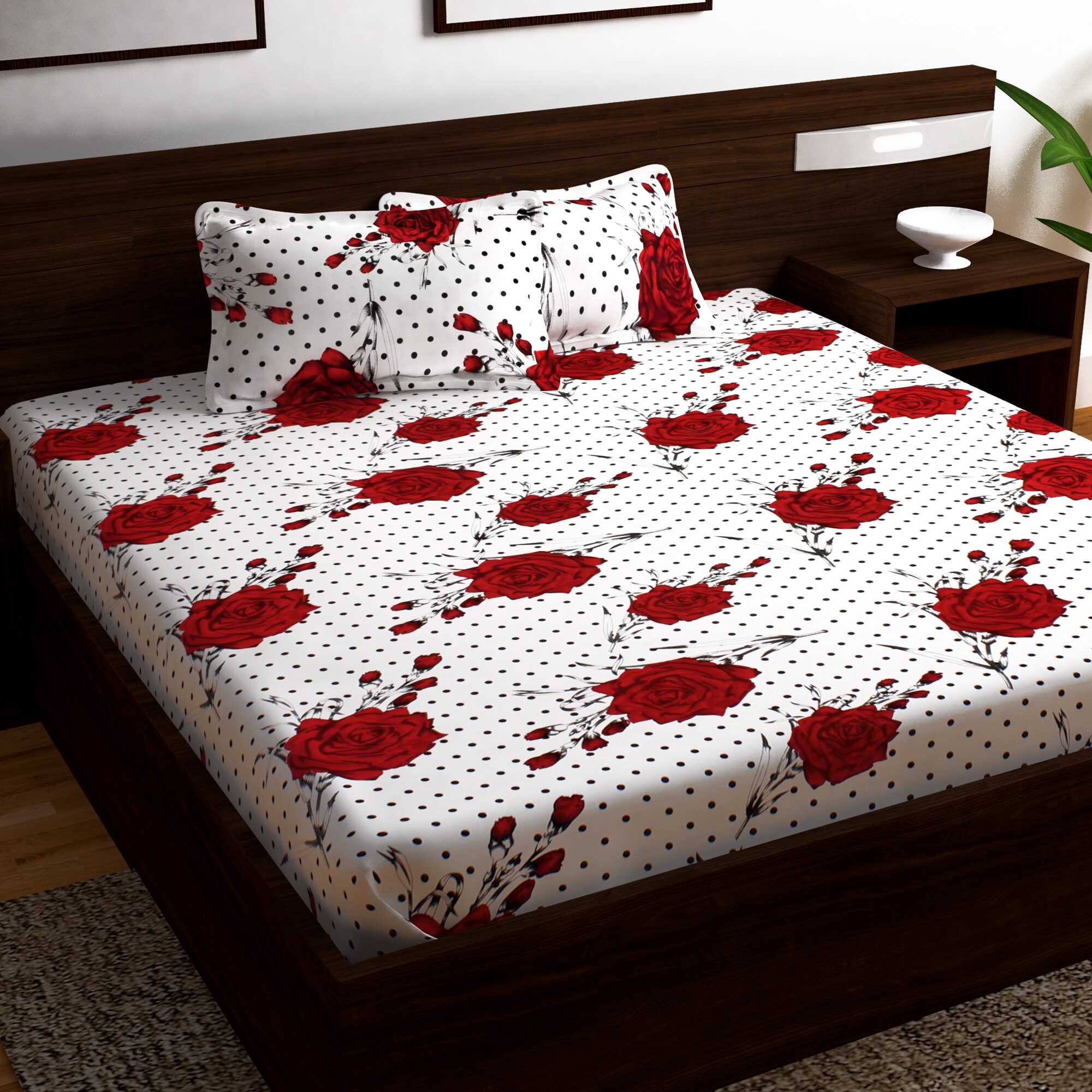 

Story Home Cotton Printed Double Size Bedsheet 152 TC ( 1 Bedsheet With 2 Pillow Covers Red )