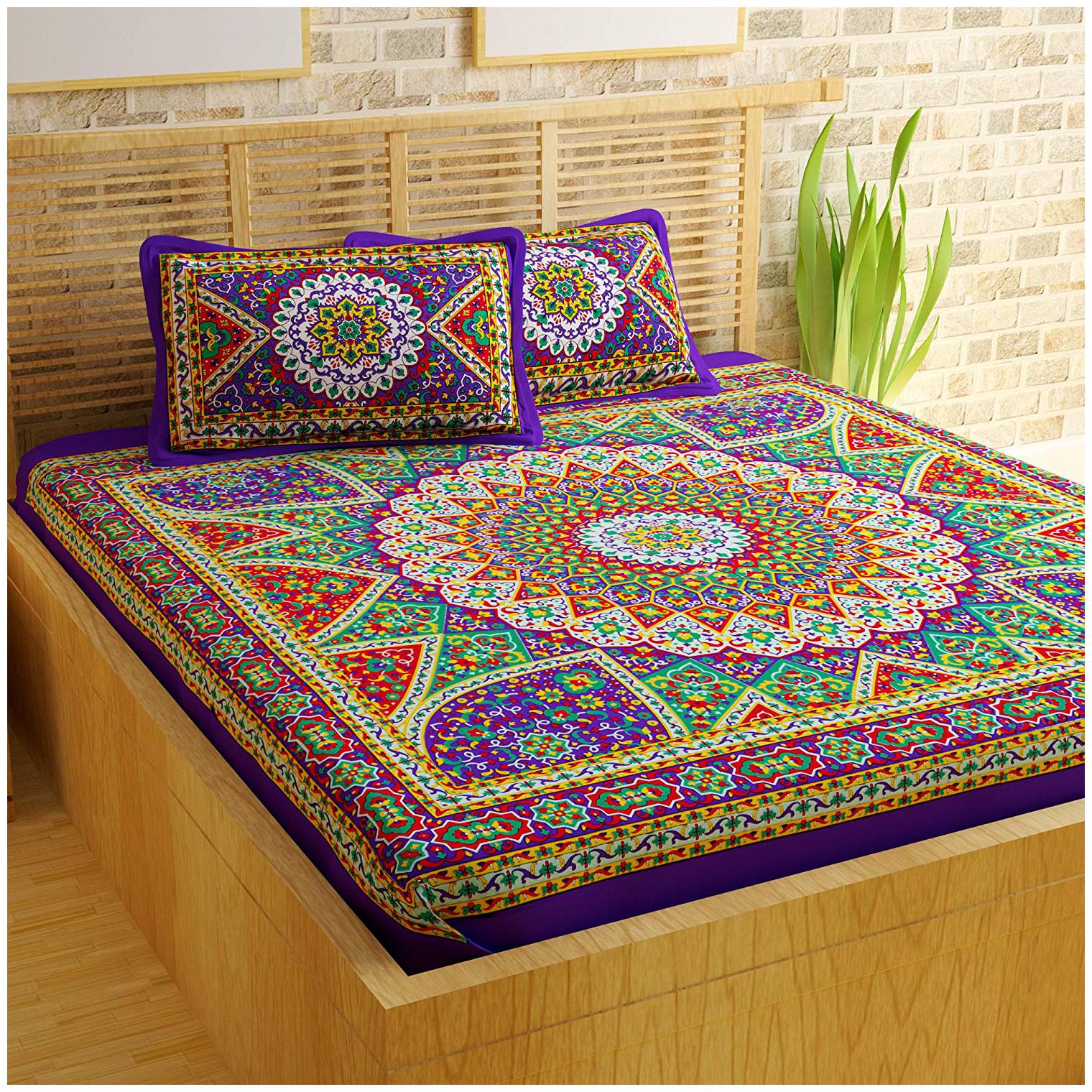 

Story Home Cotton Printed Double Size Bedsheet 120 TC ( 1 Bedsheet With 2 Pillow Covers Purple )