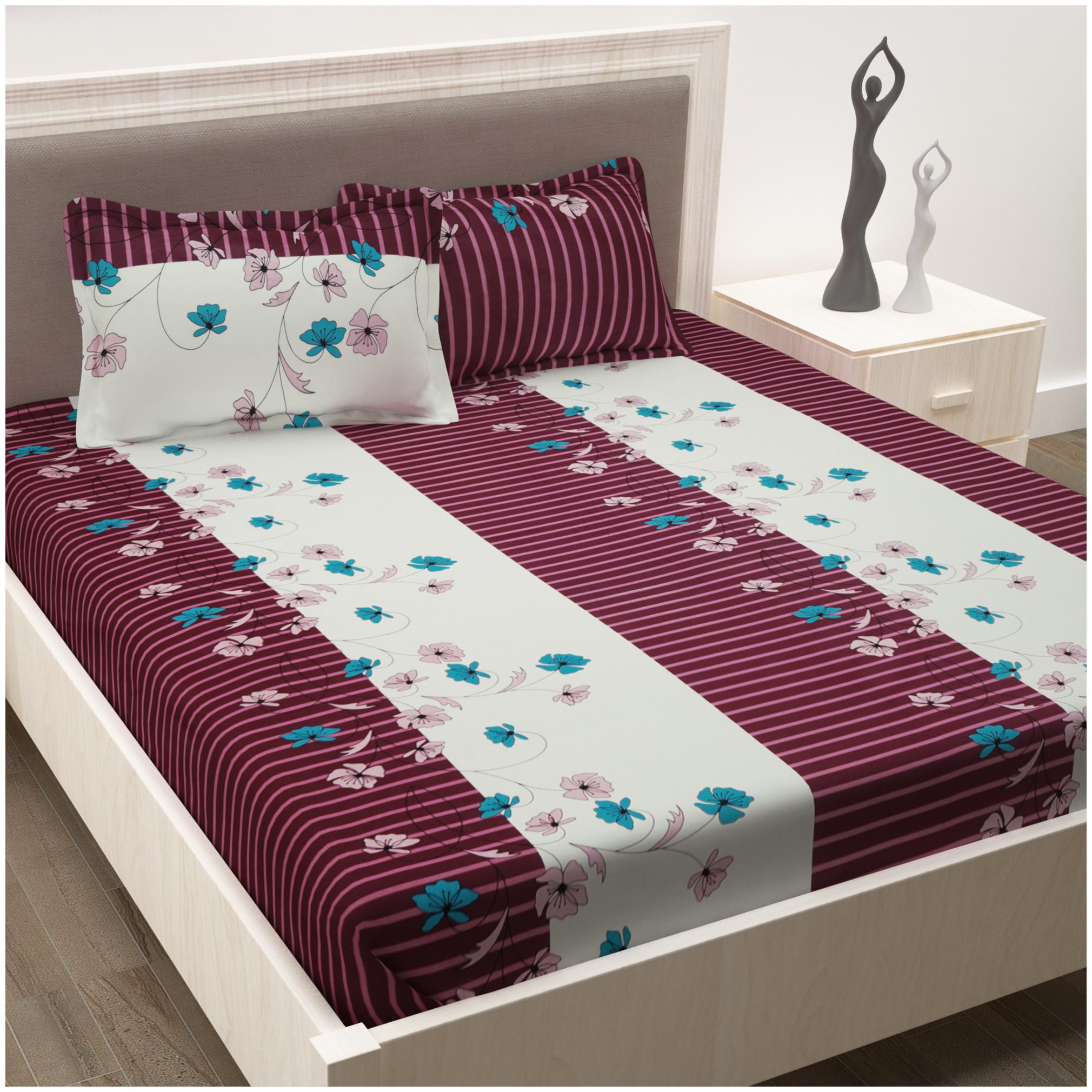 

Story Home Cotton Floral Double Size Bedsheet 186 TC ( 1 Bedsheet With 2 Pillow Covers Magenta )