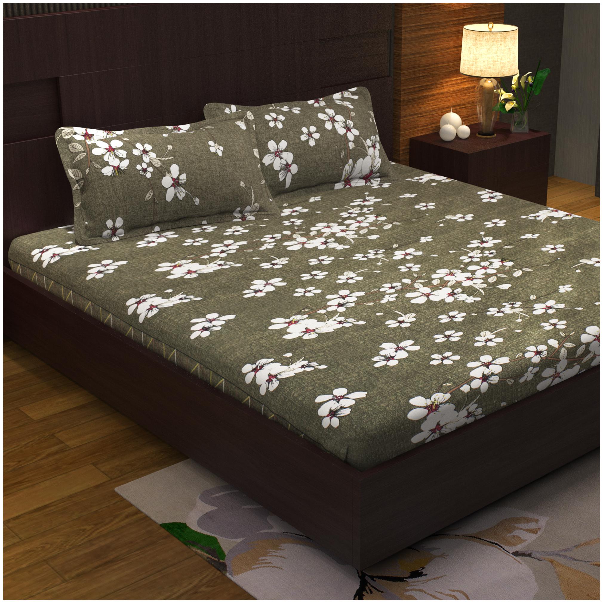 

Story Home Cotton Floral King Size Bedsheet 152 TC ( 1 Bedsheet With 2 Pillow Covers Green )