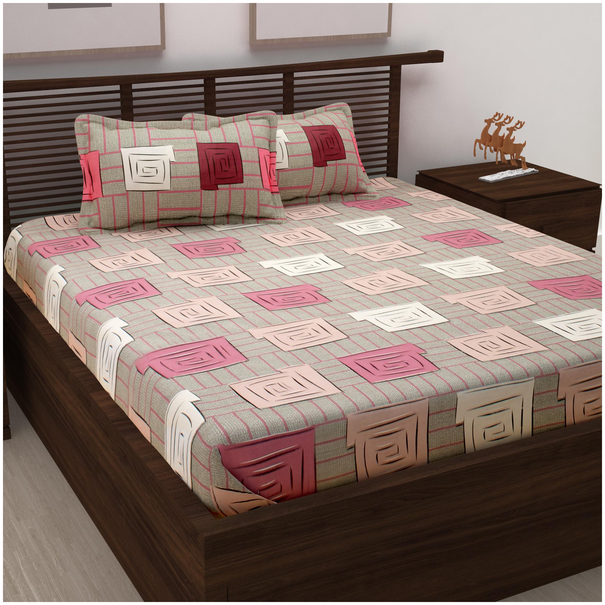 

Story Home Cotton Striped Double Size Bedsheet 120 TC ( 1 Bedsheet With 2 Pillow Covers Beige )