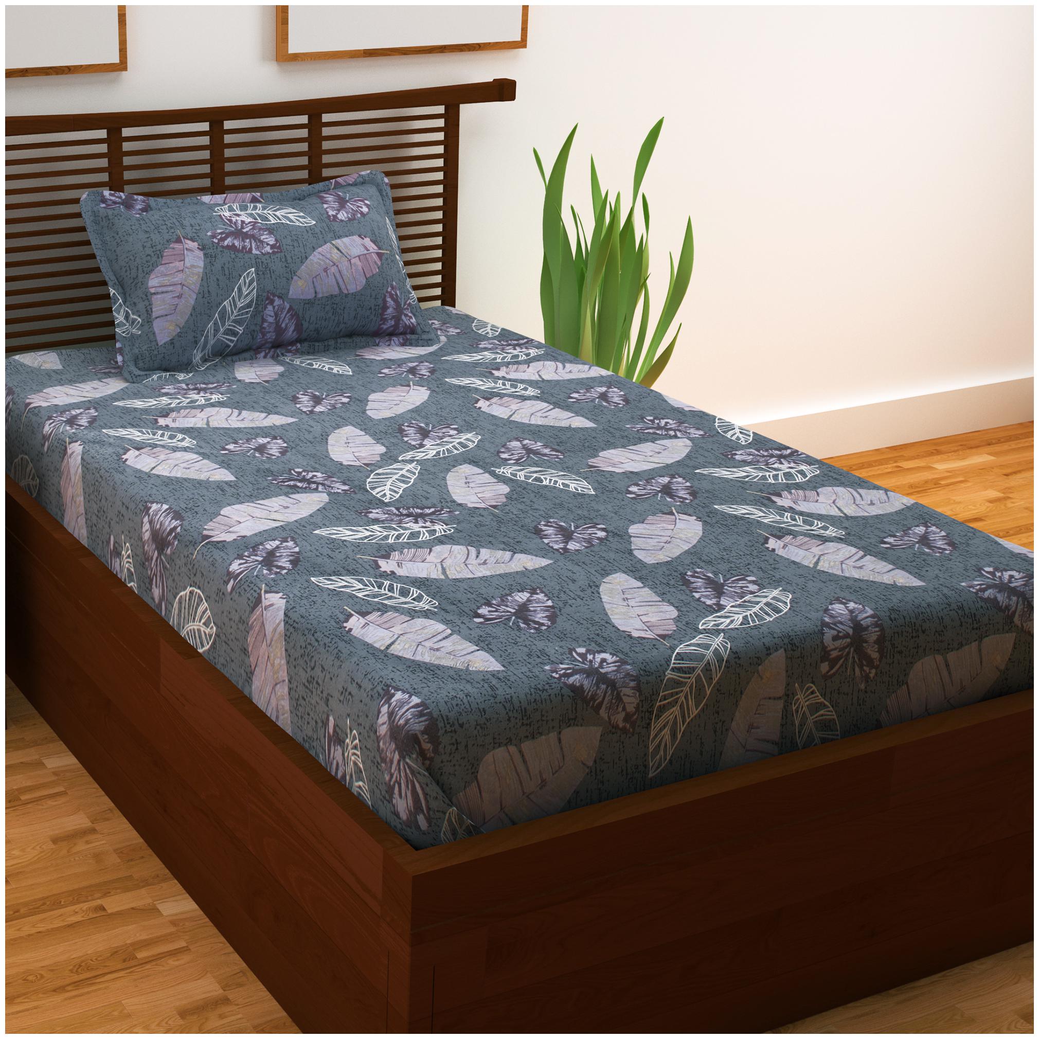 

Story Home Cotton Floral Single Size Bedsheet 208 TC ( 1 Bedsheet With 1 Pillow Covers Grey )