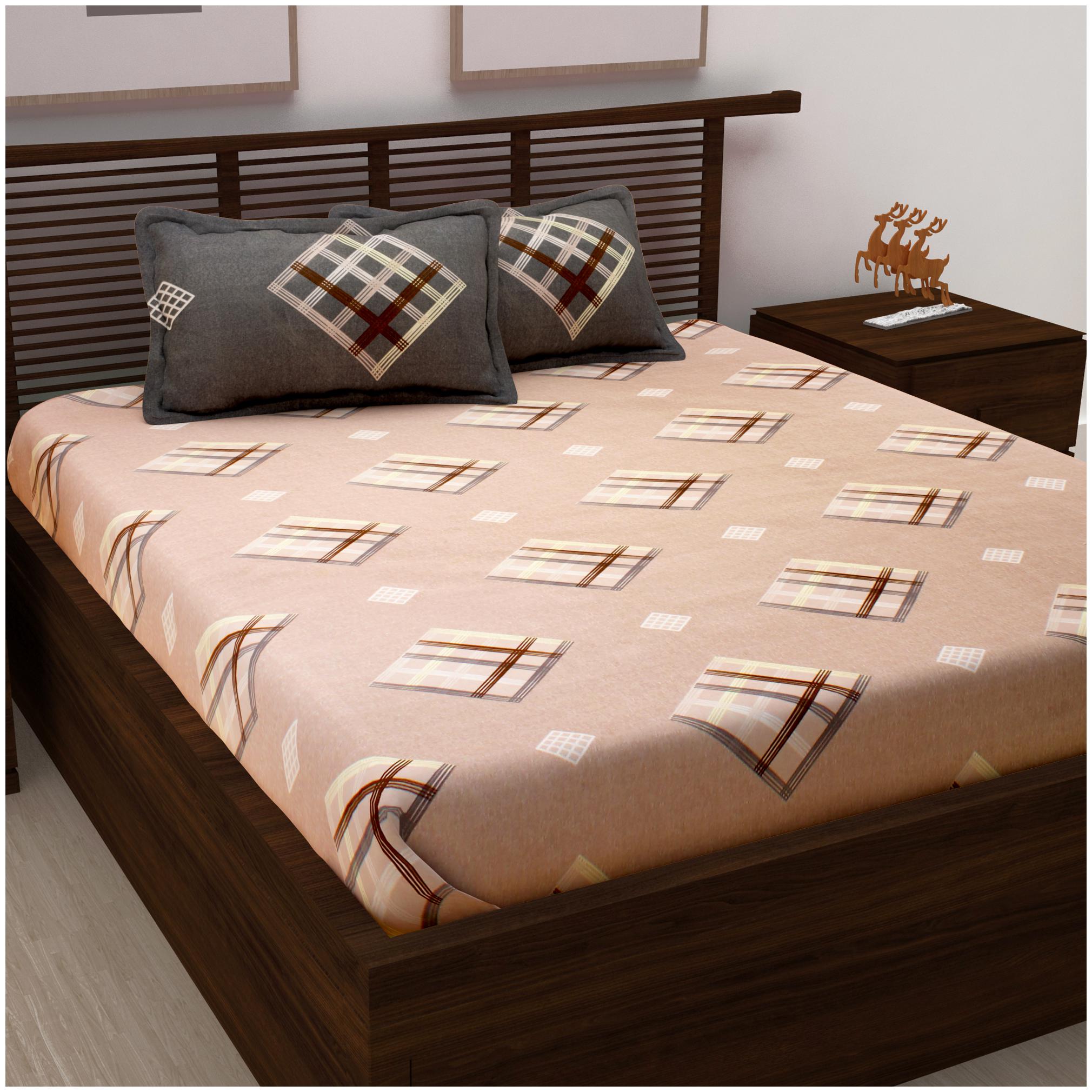 

Story Home Cotton Abstract Double Size Bedsheet 120 TC ( 1 Bedsheet With 2 Pillow Covers Peach )