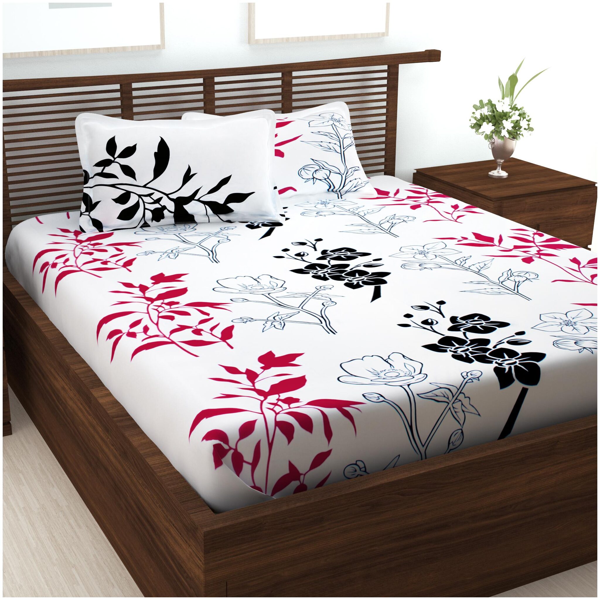 

Story Home Cotton Floral Double Size Bedsheet 240 TC ( 1 Bedsheet With 2 Pillow Covers White )