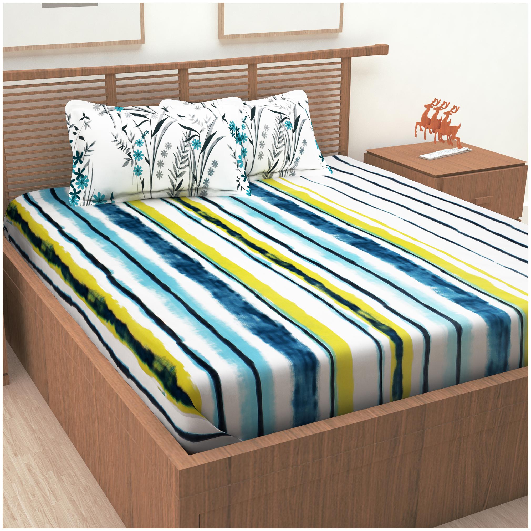 

Story Home Cotton Striped King Size Bedsheet 186 TC ( 1 Bedsheet With 2 Pillow Covers Blue )