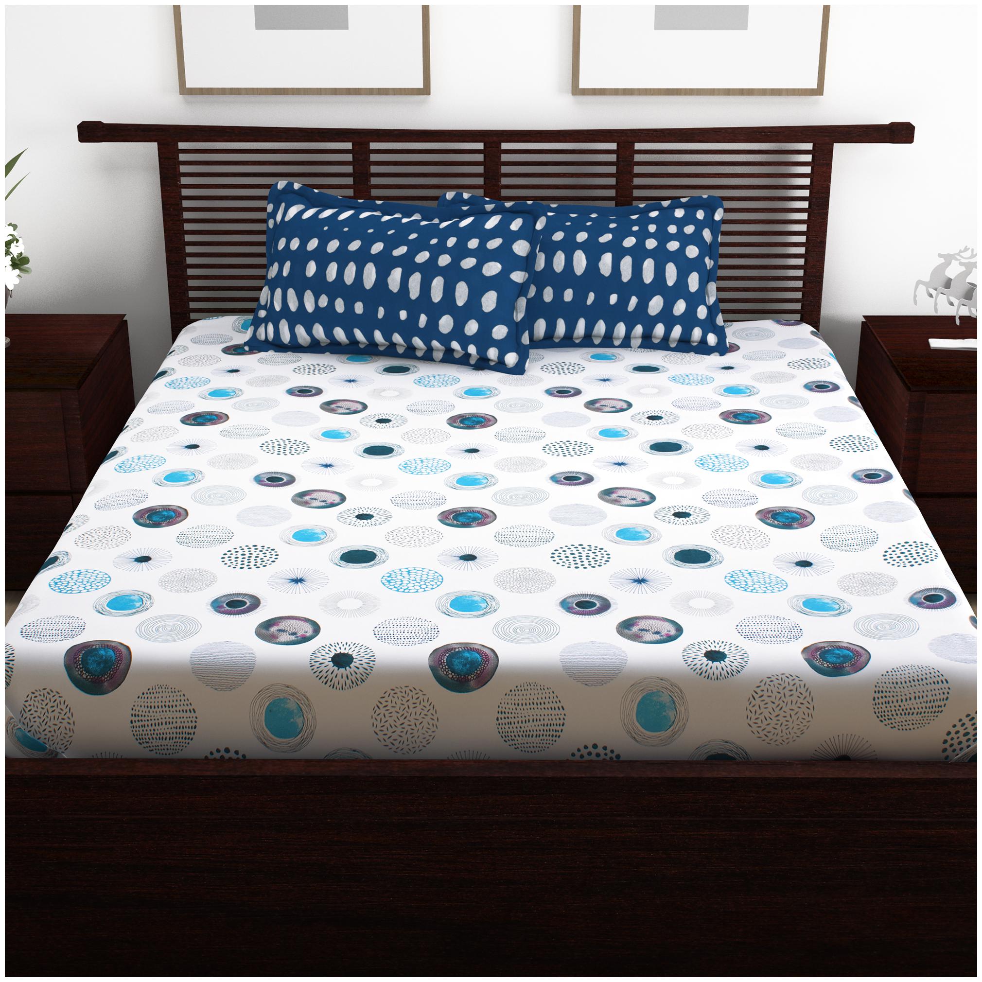 

Story Home Cotton Printed Double Size Bedsheet 120 TC ( 1 Bedsheet With 2 Pillow Covers Blue )