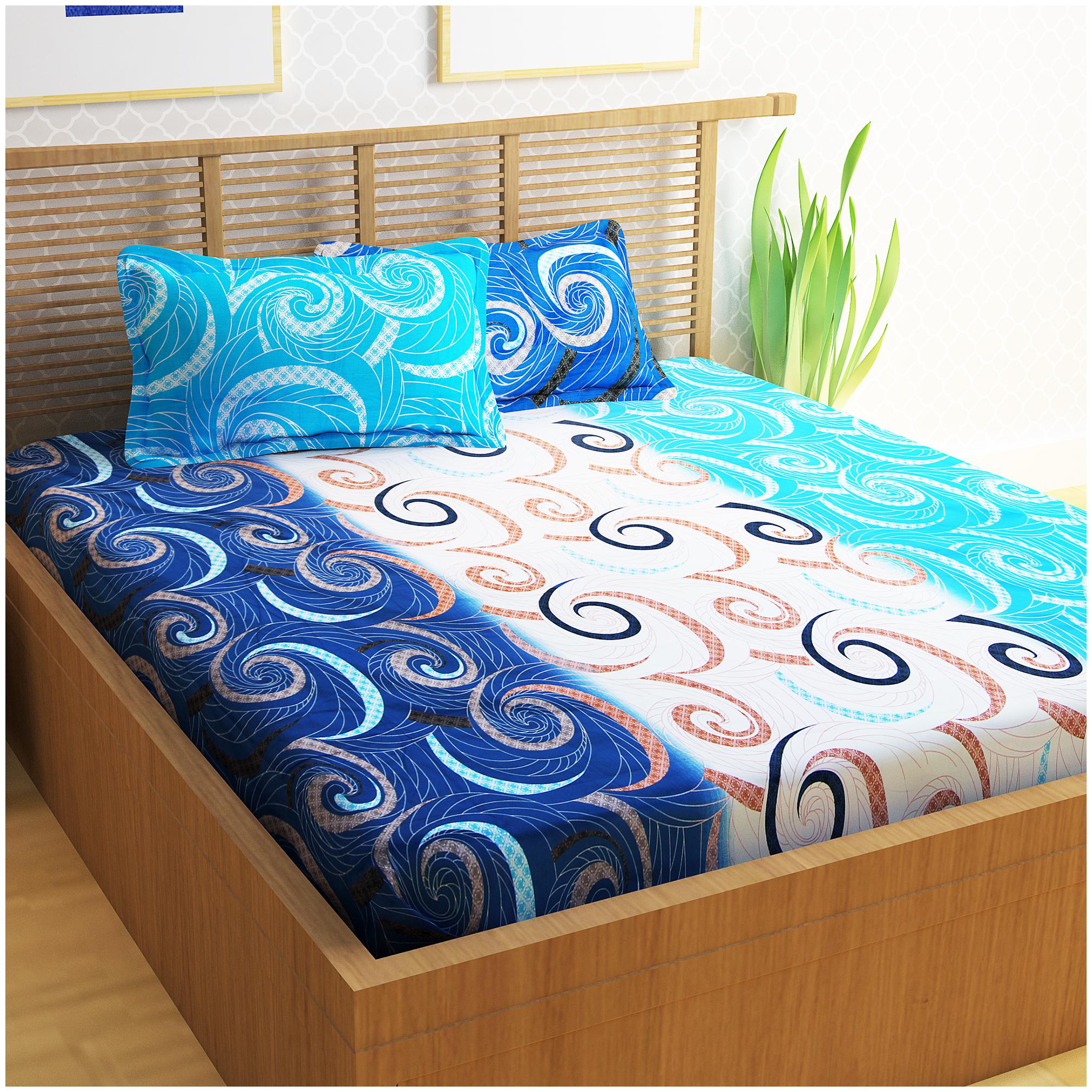 

Story Home Cotton Abstract Double Size Bedsheet 240 TC ( 1 Bedsheet With 2 Pillow Covers Blue )
