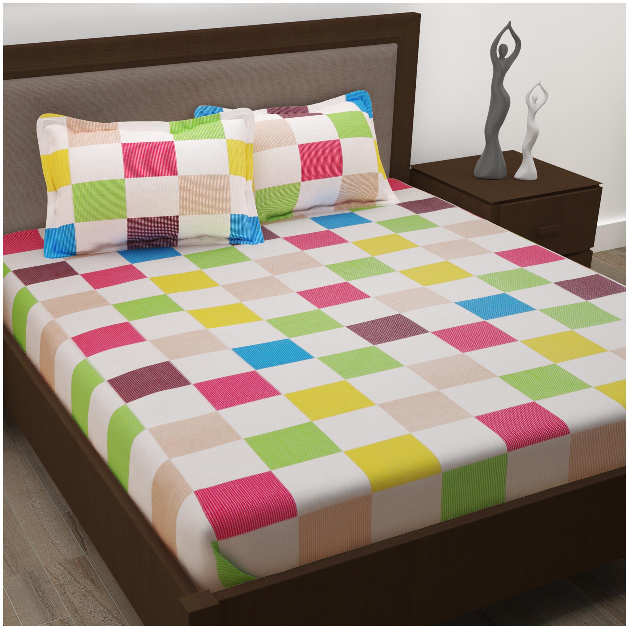 

Story Home Cotton Checkered Double Size Bedsheet 186 TC ( 1 Bedsheet With 2 Pillow Covers Multi )