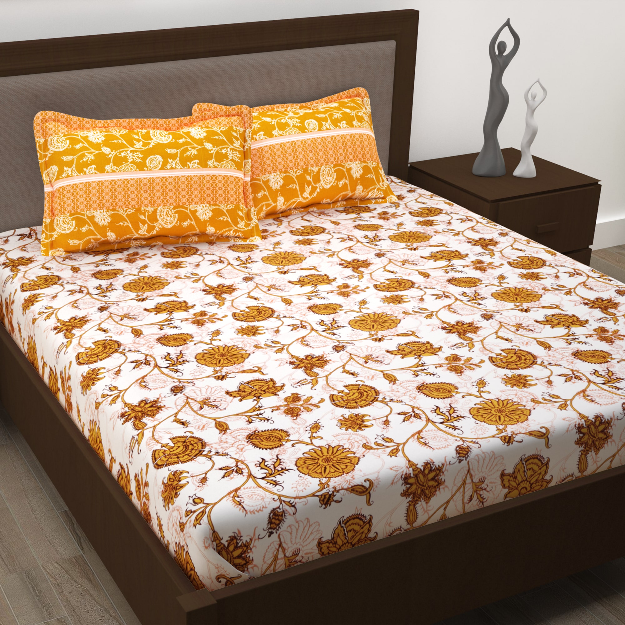 

Story Home Cotton Floral Double Size Bedsheet 186 TC ( 1 Bedsheet With 2 Pillow Covers Orange )
