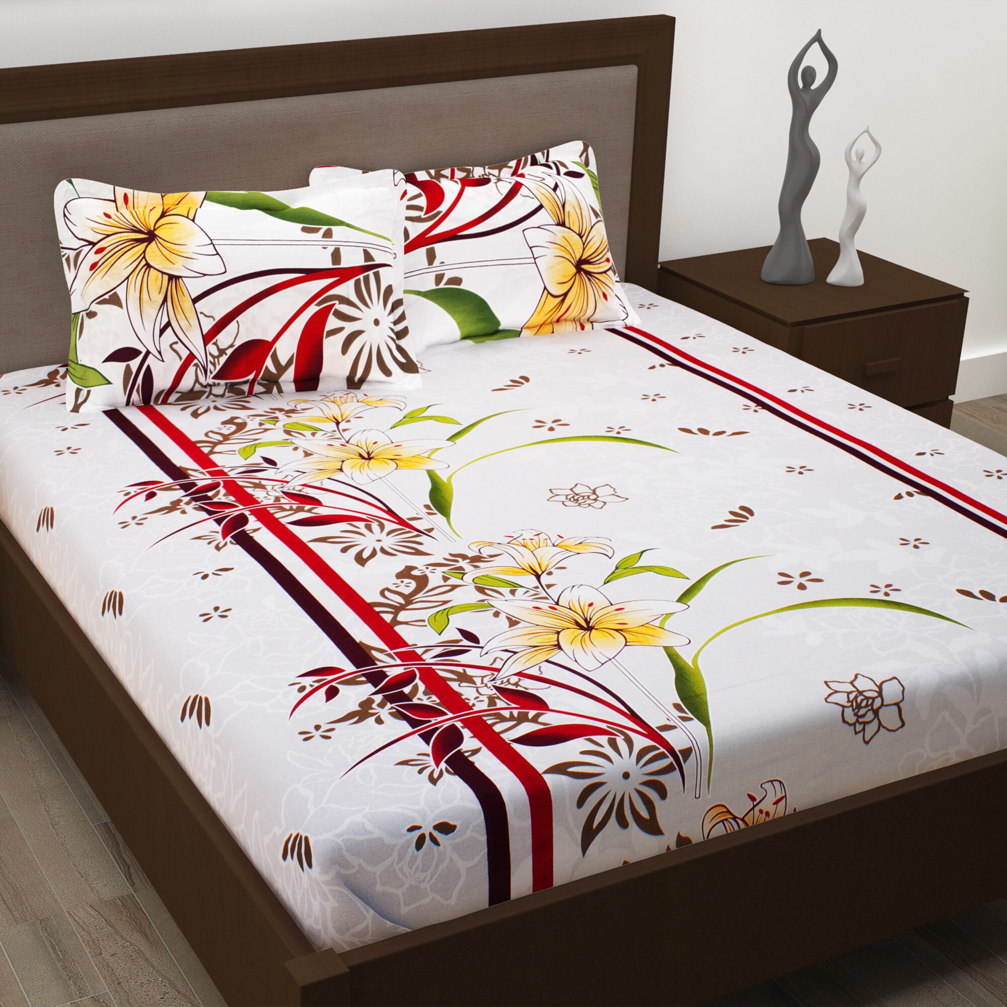 

Story Home Cotton Floral Double Size Bedsheet 186 TC ( 1 Bedsheet With 2 Pillow Covers Grey )