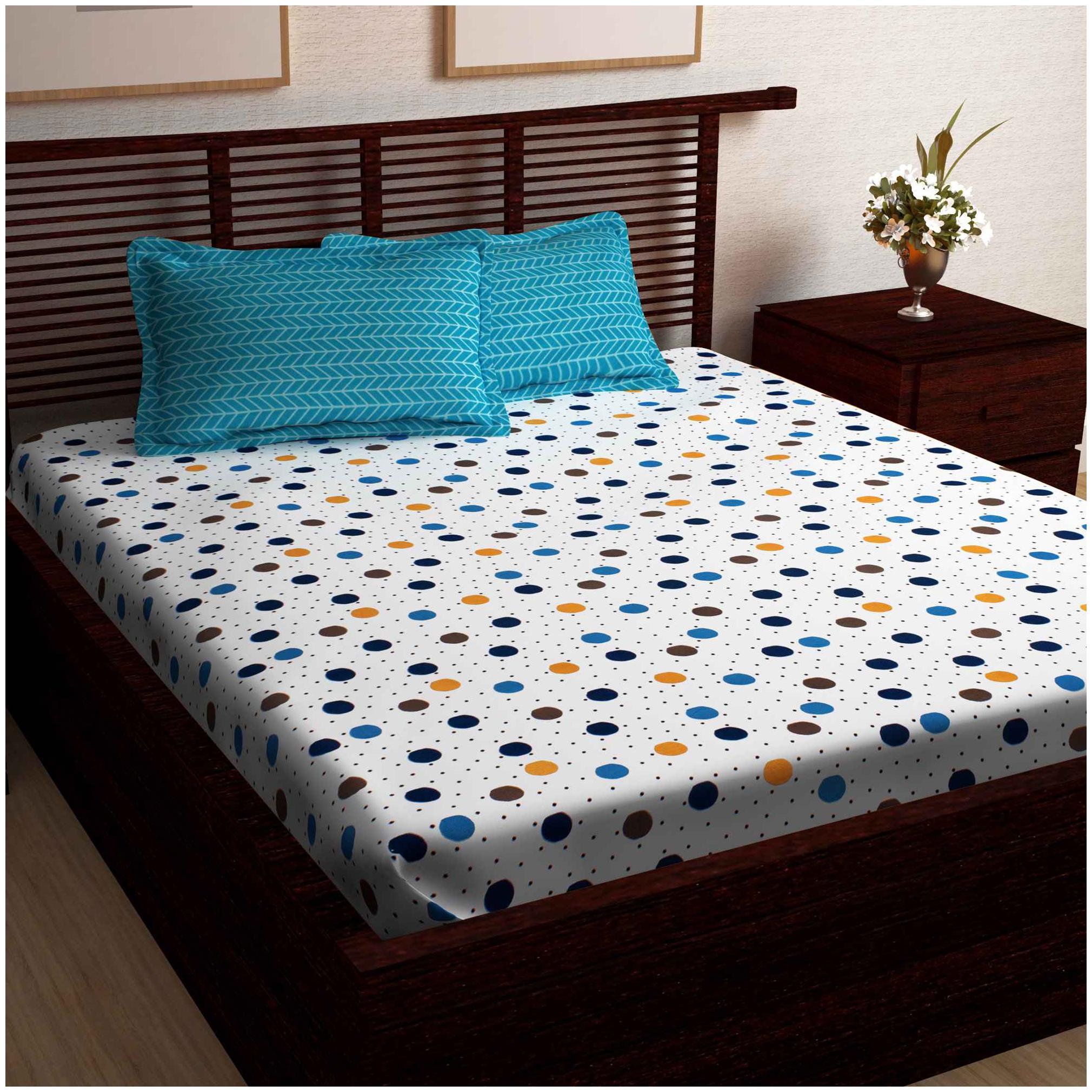 

Story Home Cotton Printed Double Size Bedsheet 120 TC ( 1 Bedsheet With 2 Pillow Covers Blue )