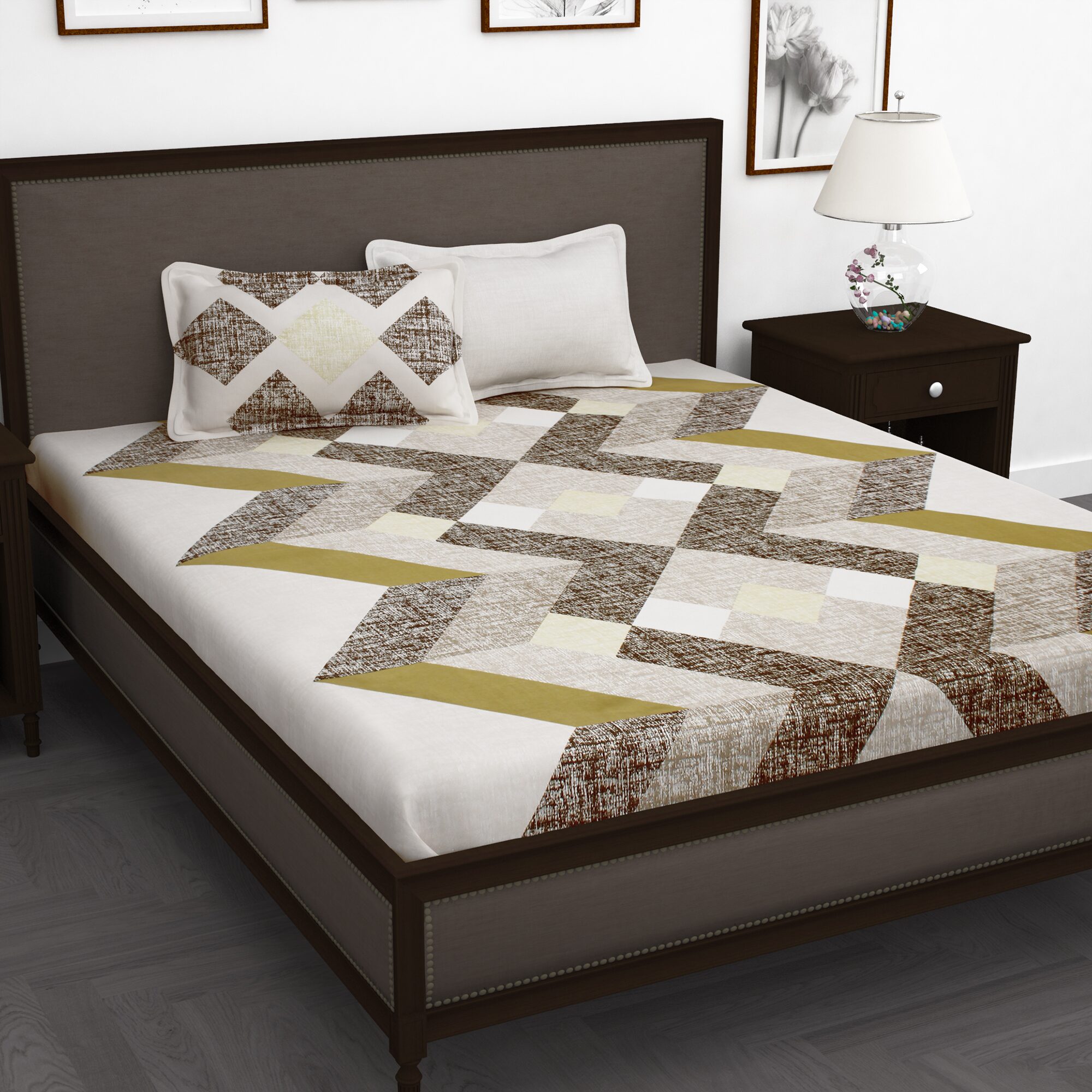 

Story Home Cotton Abstract King Size Bedsheet 210 TC ( 1 Bedsheet With 2 Pillow Covers Brown )