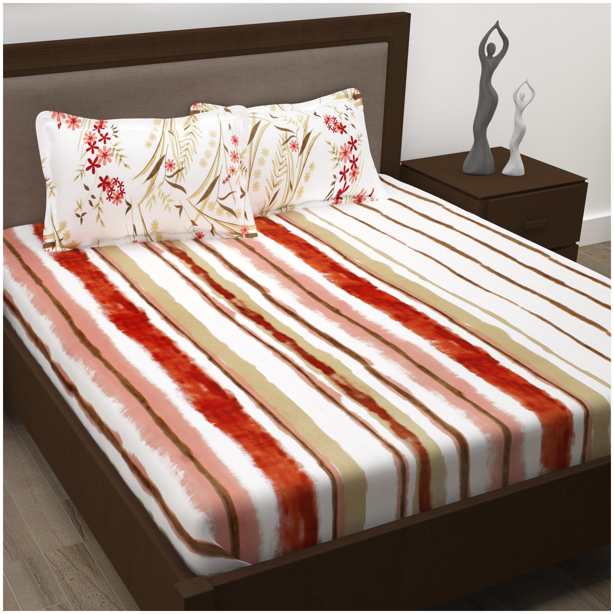 

Story Home Cotton Striped Double Size Bedsheet 186 TC ( 1 Bedsheet With 2 Pillow Covers Orange )