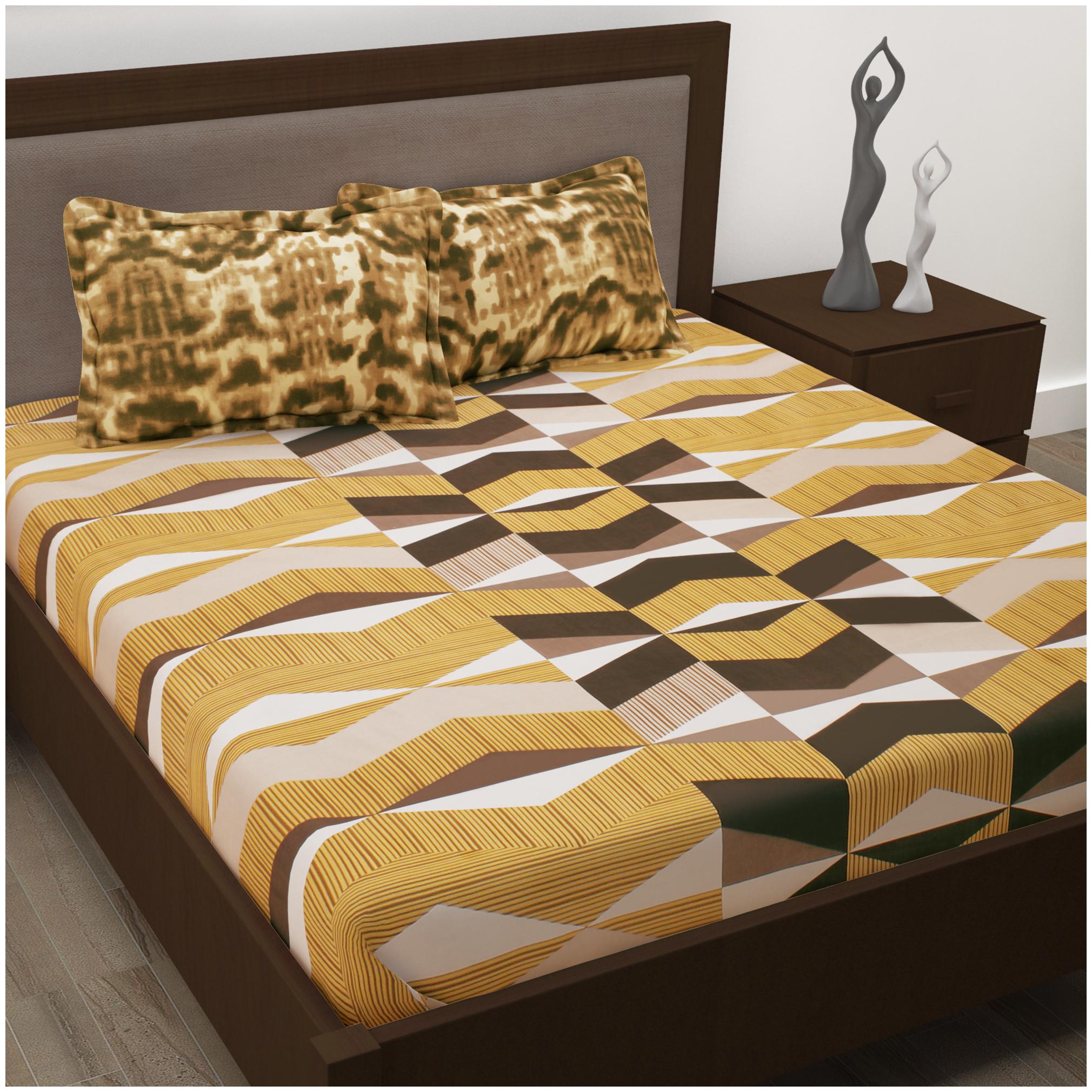 

Story Home Cotton Abstract Double Size Bedsheet 186 TC ( 1 Bedsheet With 2 Pillow Covers Brown )