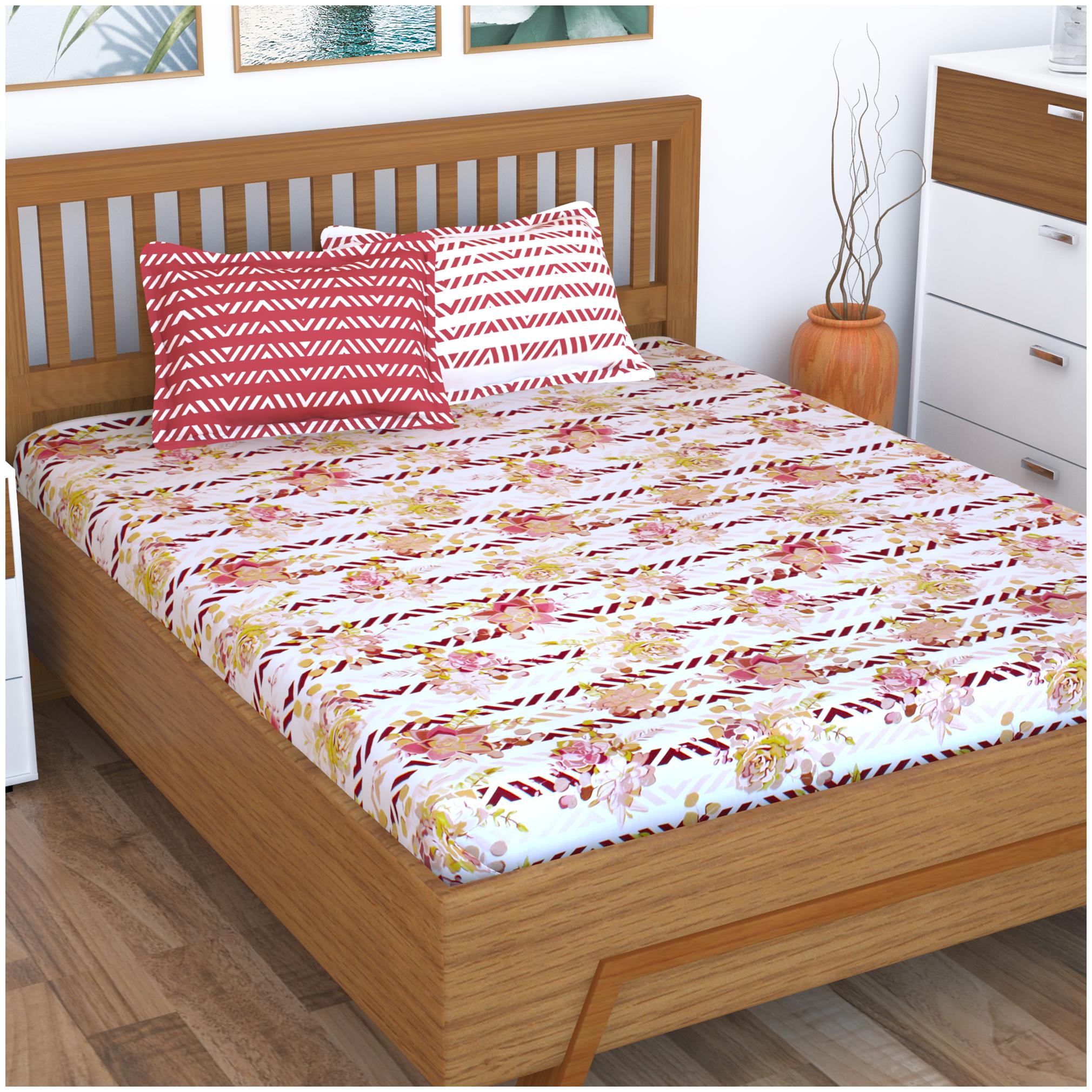 

Story Home Cotton Floral Double Size Bedsheet 186 TC ( 1 Bedsheet With 2 Pillow Covers Pink )
