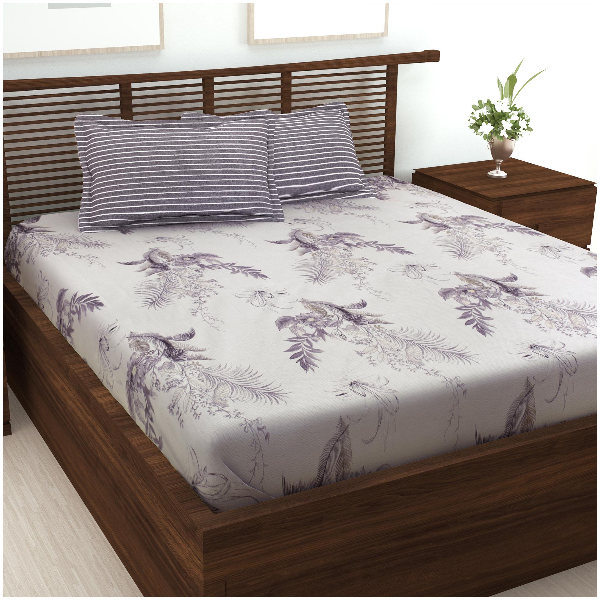 

Story Home Cotton Floral King Size Bedsheet 186 TC ( 1 Bedsheet With 2 Pillow Covers Grey )
