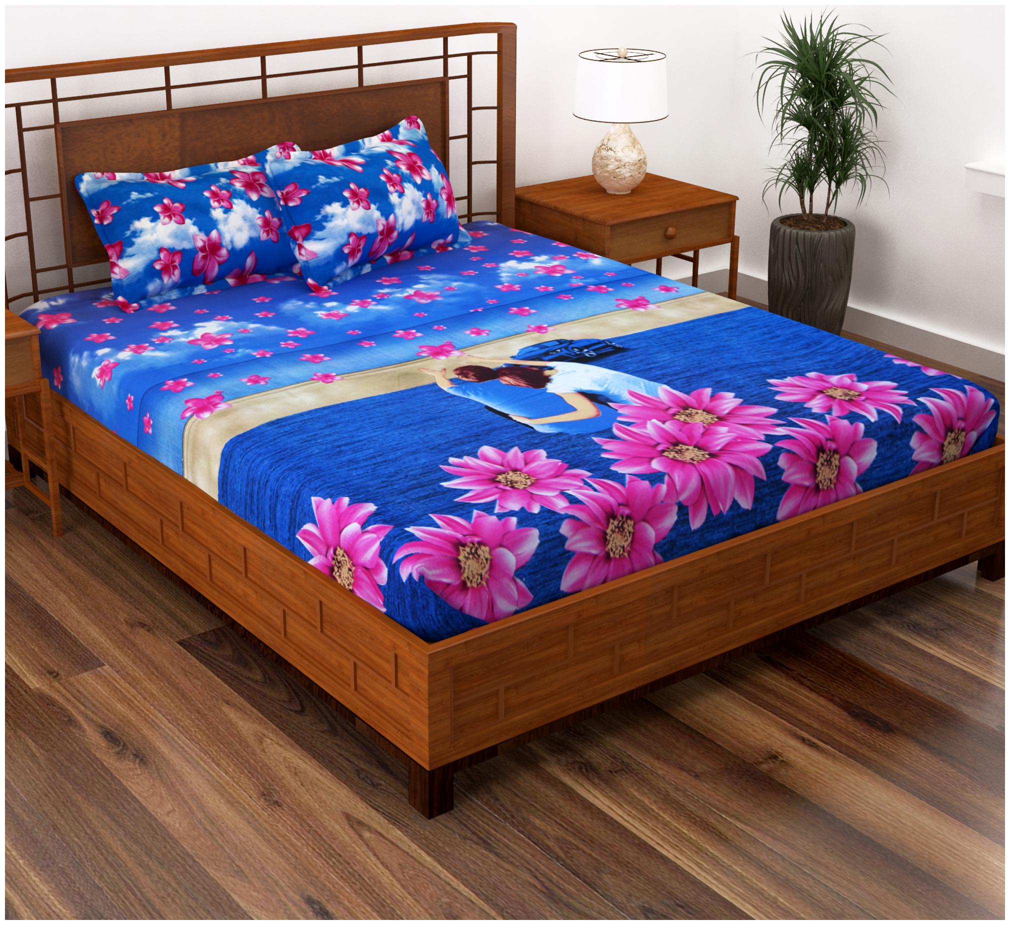 

Story Home Cotton Geometric Double Size Bedsheet 186 TC ( 1 Bedsheet With 2 Pillow Covers Blue )
