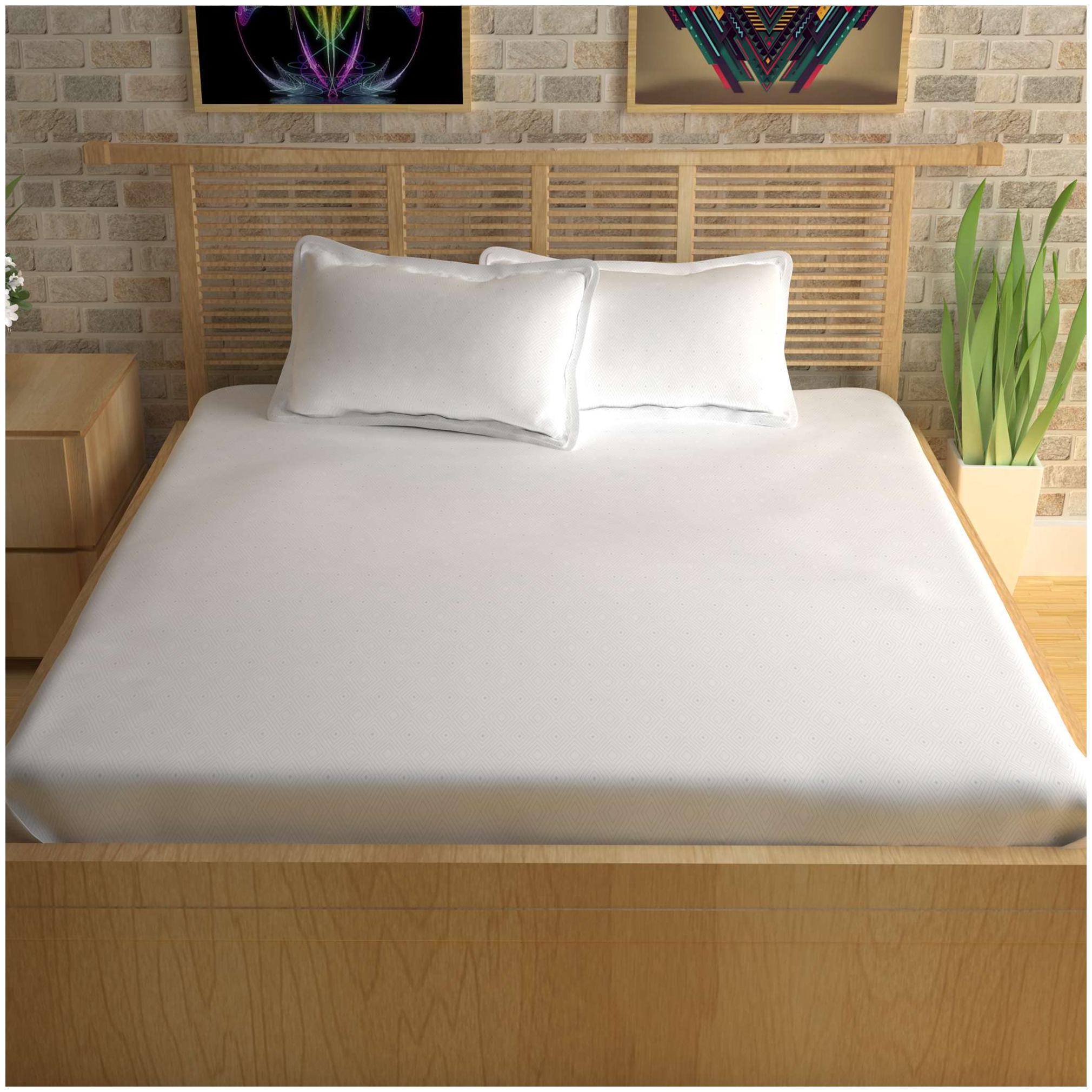 

Story Home Cotton Geometric King Size Bedsheet 400 TC ( 1 Bedsheet With 2 Pillow Covers White )