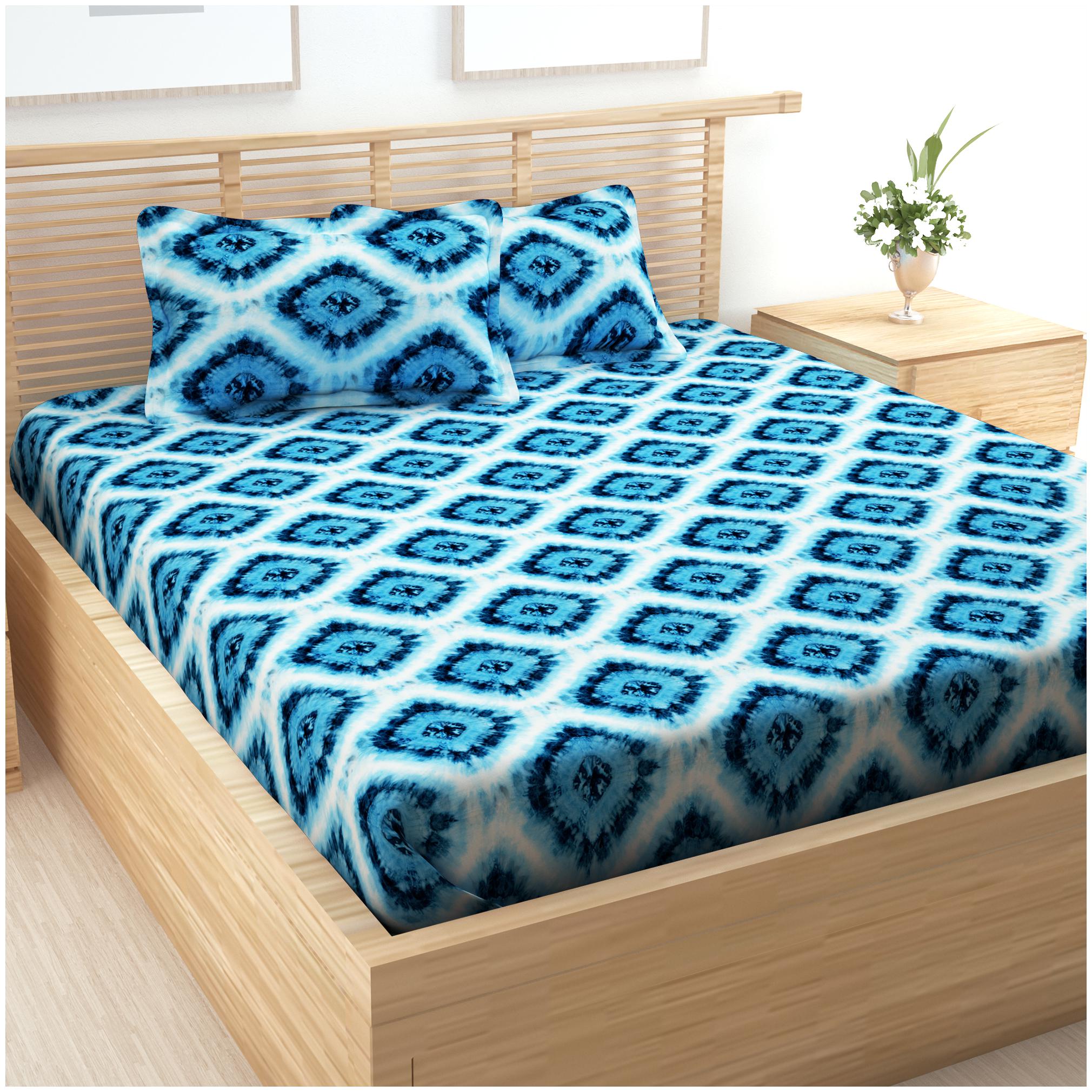 

Story Home Cotton Abstract Double Size Bedsheet 152 TC ( 1 Bedsheet With 2 Pillow Covers Blue )